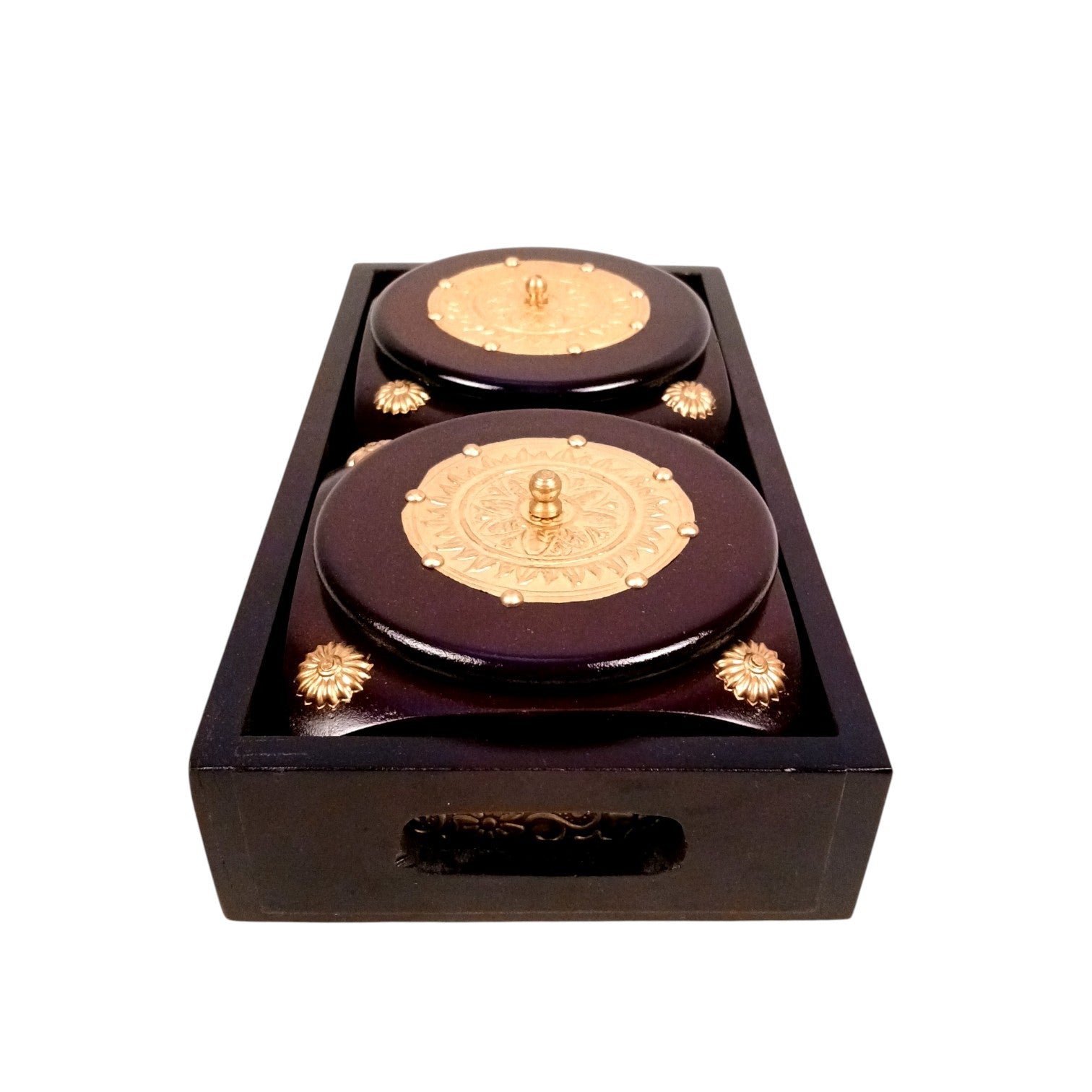 Dry Fruit Box | Brass Tray with Steel Bowls | Multipurpose Serving Box for Dry Fruits, Snacks, Sweets & Gifting – Removable & Washable Steel Bowls - 12 Inch - Apkamart