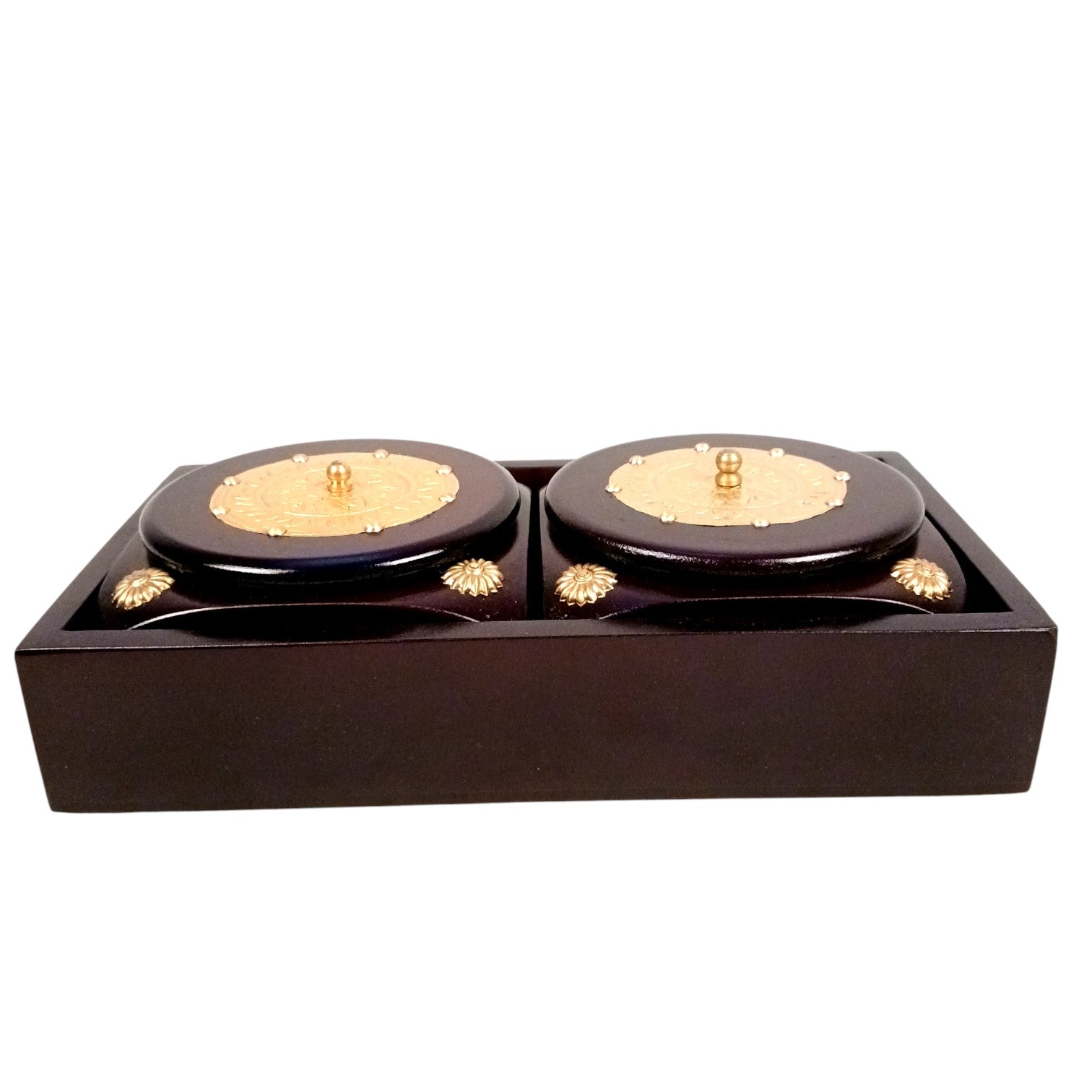 Dry Fruit Box | Brass Tray with Steel Bowls | Multipurpose Serving Box for Dry Fruits, Snacks, Sweets & Gifting – Removable & Washable Steel Bowls - 12 Inch - Apkamart