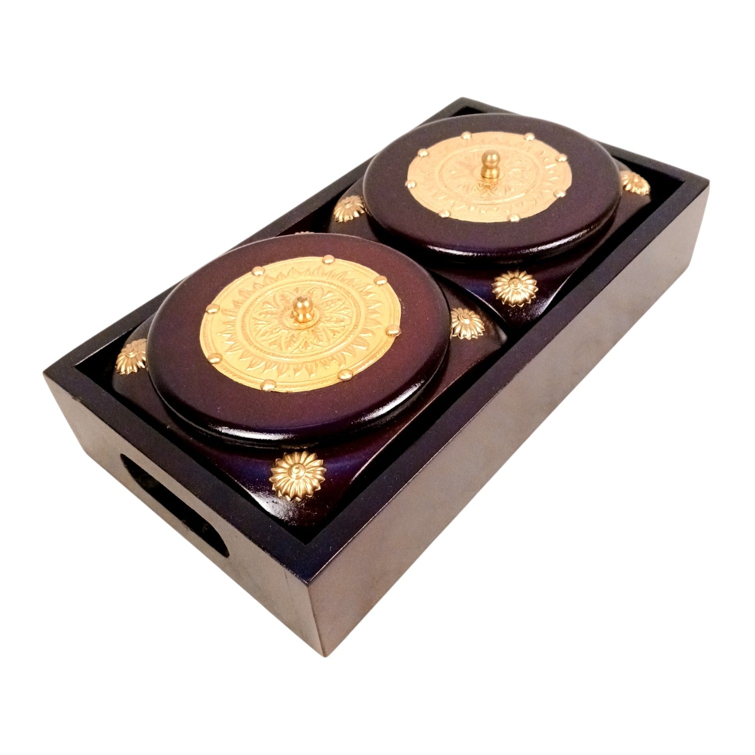Dry Fruit Box | Brass Tray with Steel Bowls | Multipurpose Serving Box for Dry Fruits, Snacks, Sweets & Gifting – Removable & Washable Steel Bowls - 12 Inch - Apkamart