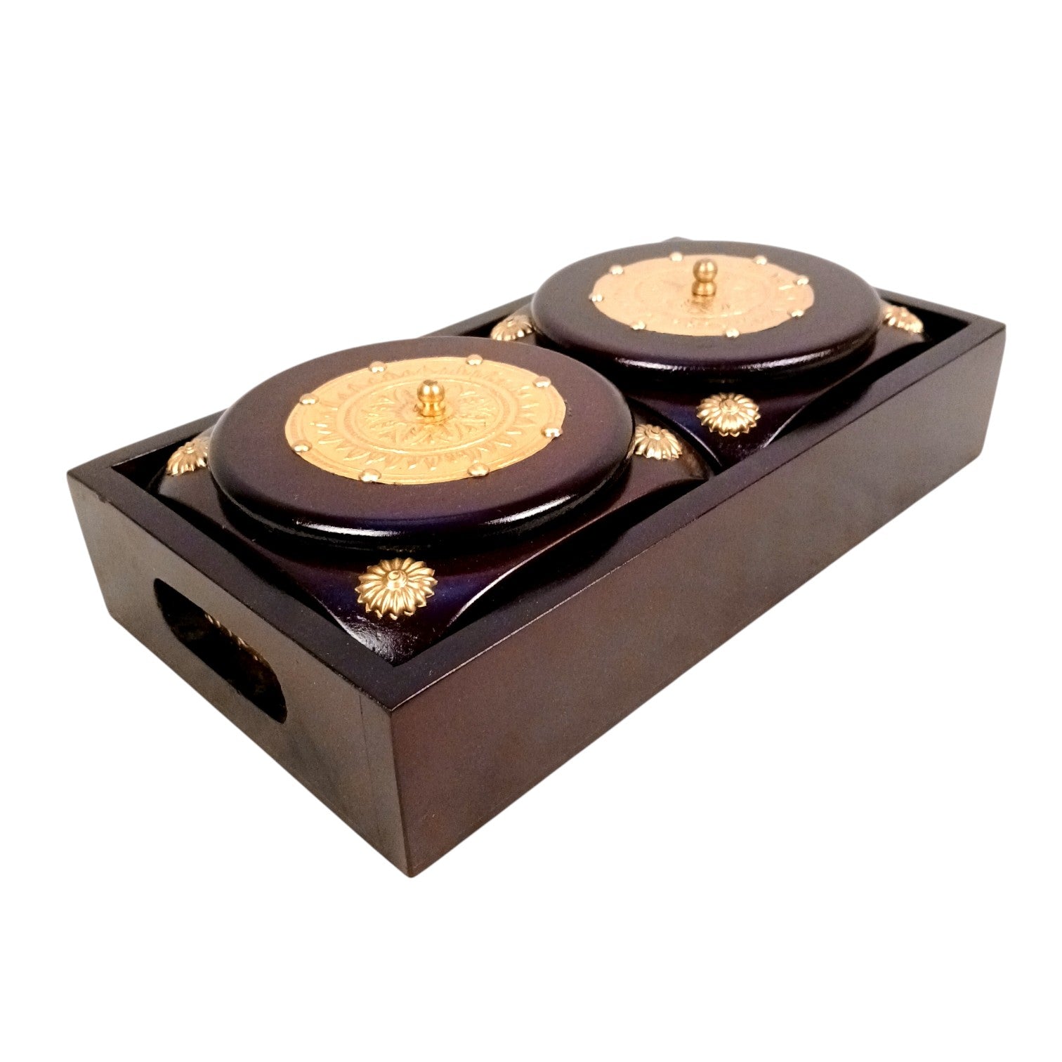 Dry Fruit Box | Brass Tray with Steel Bowls | Multipurpose Serving Box for Dry Fruits, Snacks, Sweets & Gifting – Removable & Washable Steel Bowls - 12 Inch - Apkamart