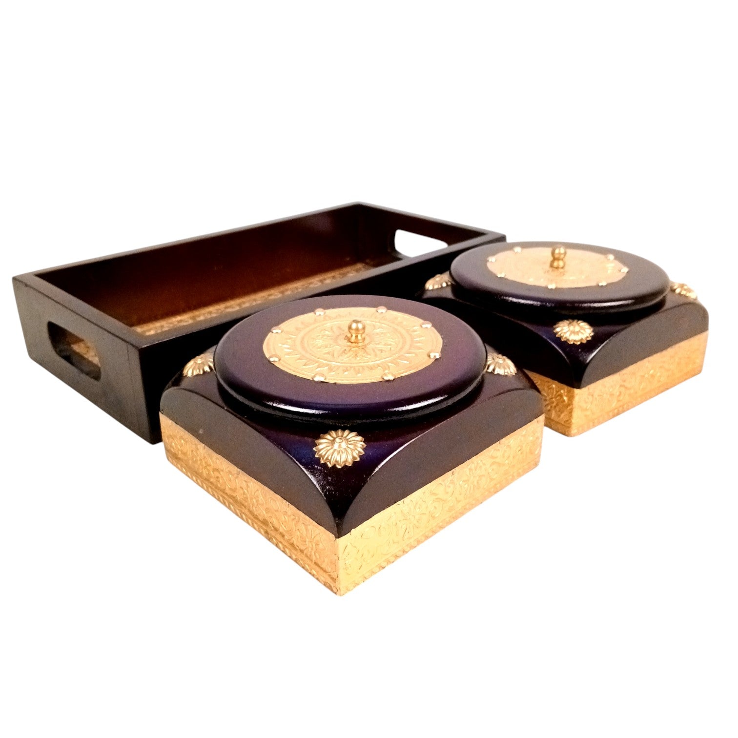 Dry Fruit Box | Brass Tray with Steel Bowls | Multipurpose Serving Box for Dry Fruits, Snacks, Sweets & Gifting – Removable & Washable Steel Bowls - 12 Inch - Apkamart