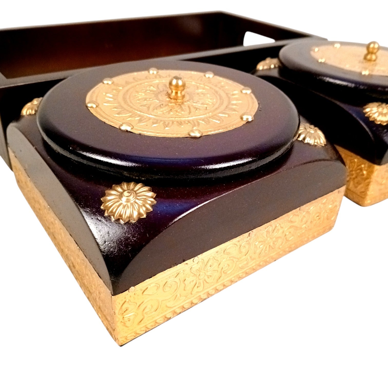 Dry Fruit Box | Brass Tray with Steel Bowls | Multipurpose Serving Box for Dry Fruits, Snacks, Sweets & Gifting – Removable & Washable Steel Bowls - 12 Inch - Apkamart