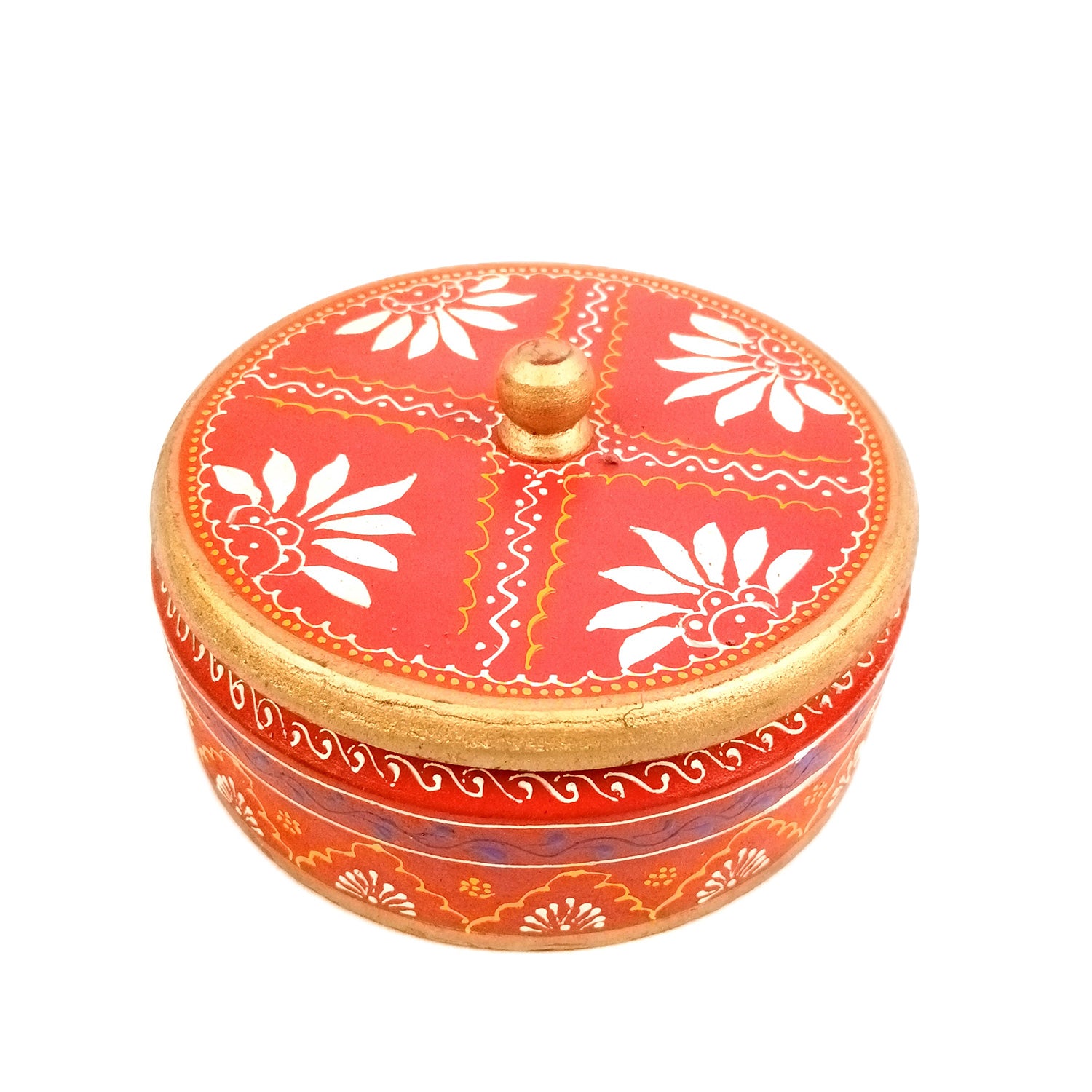 Wooden Dry Fruit Box with Lid | Mukhwas Bowl with Four Compartments - for Kitchen, Serving, Home, Dining Table Decor & Diwali Gifts - 7 Inch - Apkamart #Style_Design 2