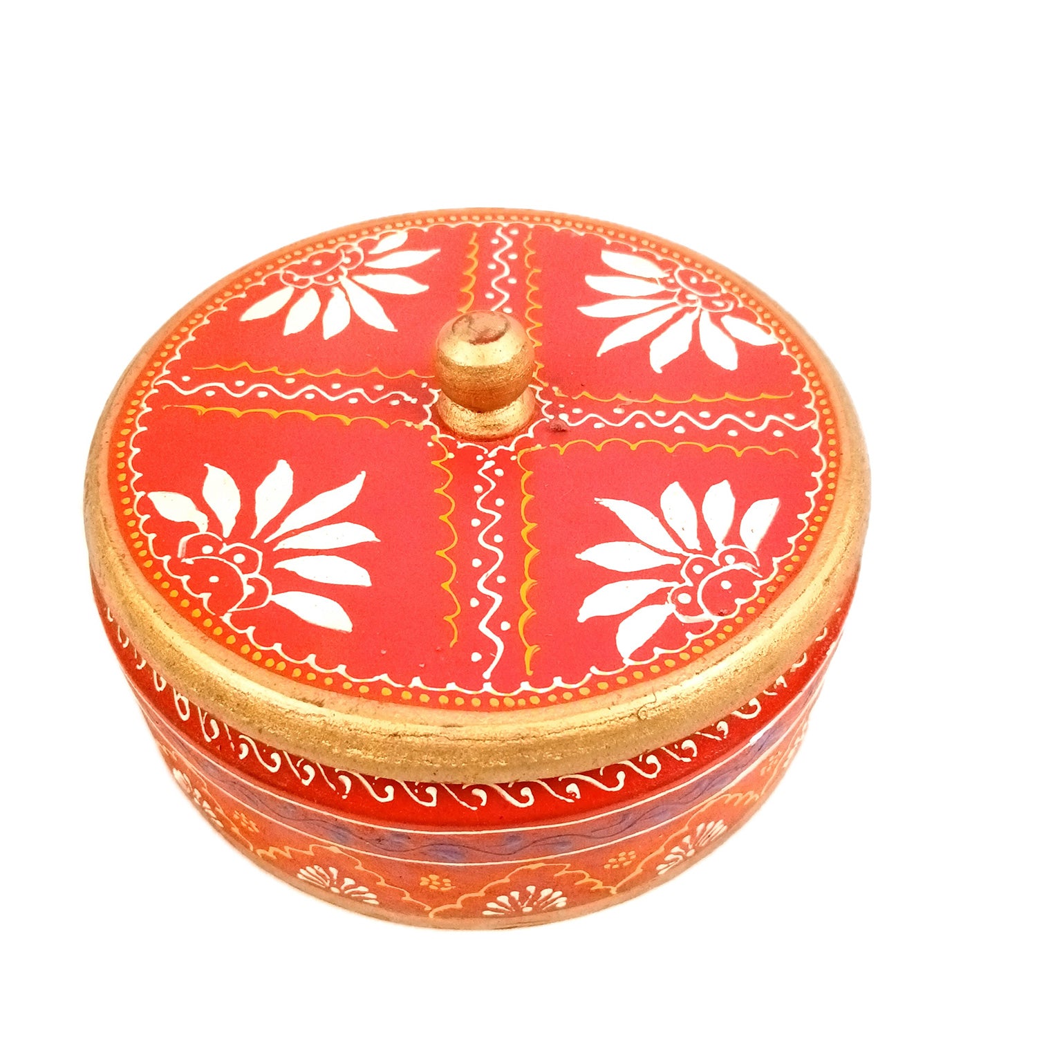 Wooden Dry Fruit Box with Lid | Mukhwas Bowl with Four Compartments - for Kitchen, Serving, Home, Dining Table Decor & Diwali Gifts - 7 Inch - Apkamart #Style_Design 2