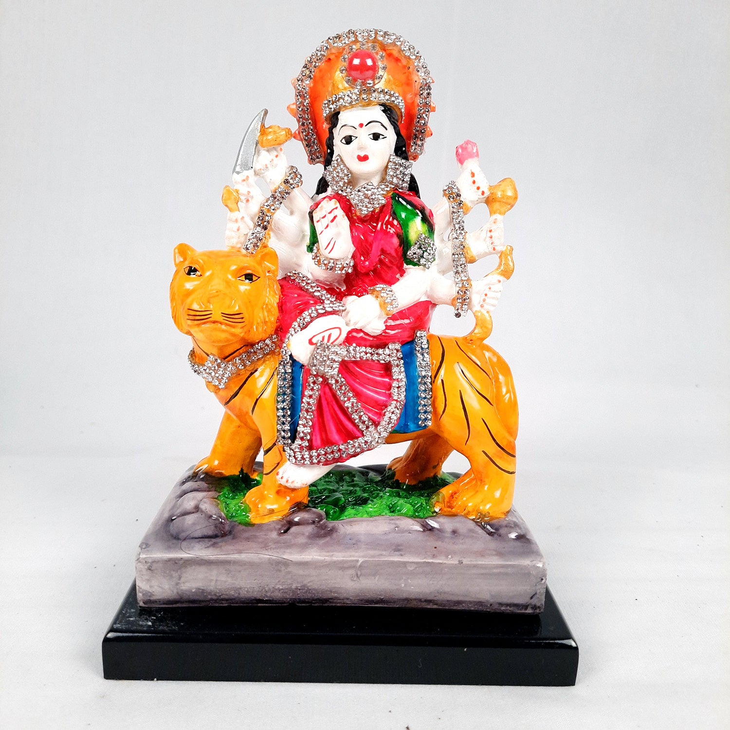 Maa Durga Sitting on Lion Statue | Sherawali Mata Rani Idol Murti - for Home Decor, Puja Room, Office Desk & Gift - 7 Inch