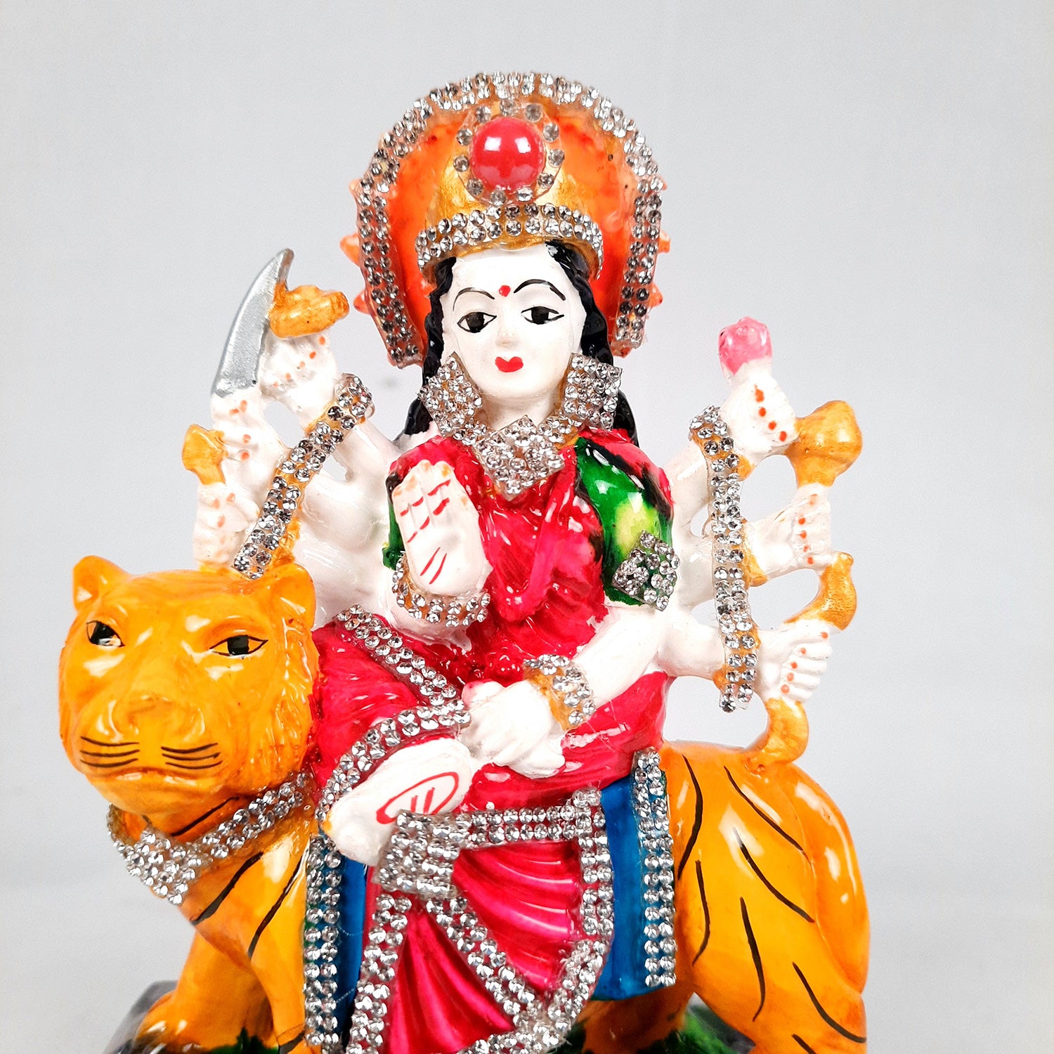 Maa Durga Sitting on Lion Statue | Sherawali Mata Rani Idol Murti - for Home Decor, Puja Room, Office Desk & Gift - 7 Inch