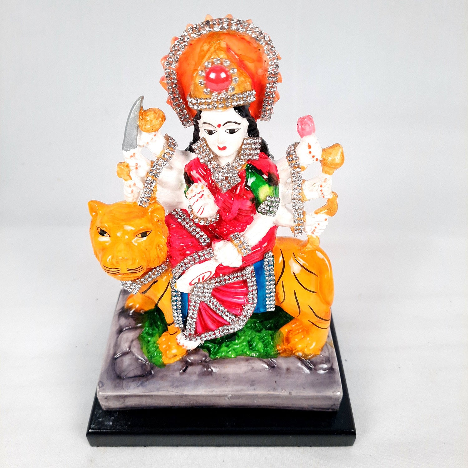 Maa Durga Sitting on Lion Statue | Sherawali Mata Rani Idol Murti - for Home Decor, Puja Room, Office Desk & Gift - 7 Inch