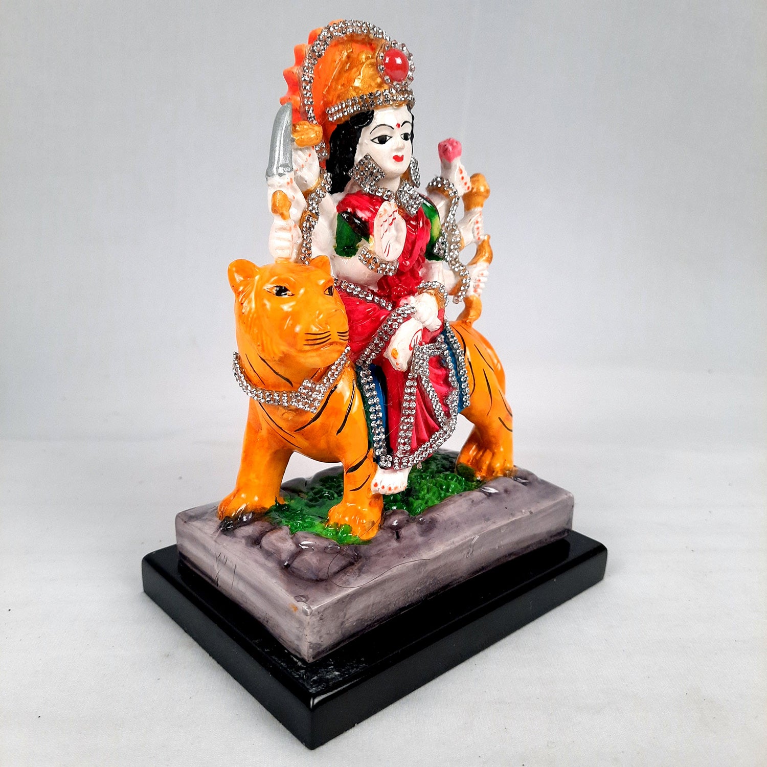 Maa Durga Sitting on Lion Statue | Sherawali Mata Rani Idol Murti - for Home Decor, Puja Room, Office Desk & Gift - 7 Inch