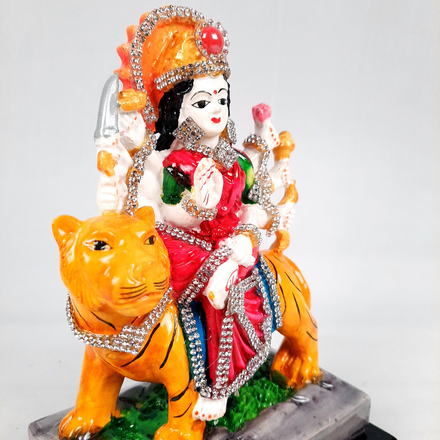 Maa Durga Sitting on Lion Statue | Sherawali Mata Rani Idol Murti - for Home Decor, Puja Room, Office Desk & Gift - 7 Inch