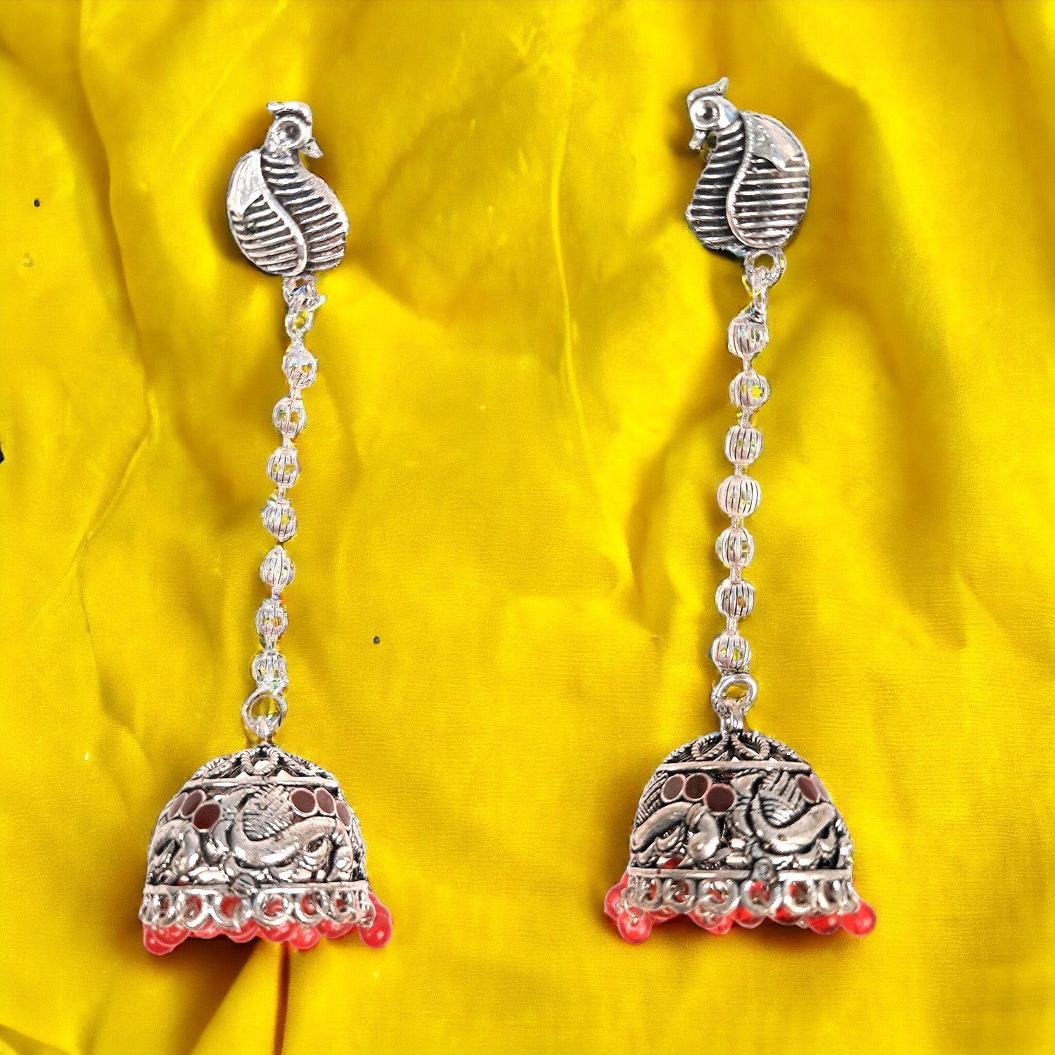 Jhumka Earrings for Girls & Women Jewellery - Peacock Design Jhumki I Oxidised Silver Plated Earring | Gifts for Her, Friendship Day, Valentine's Day Gift - Apkamart