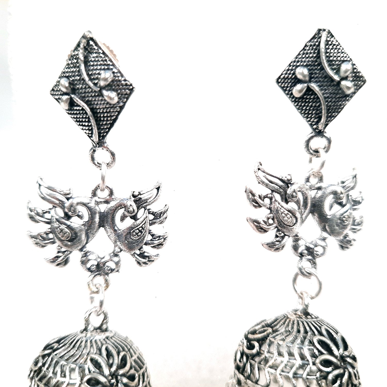 Oxidised Silver Plated Jhumka earrings for Girls and Women - Peacock Design | Latest Stylish Fashion Jewellery | Gifts for Her, Friendship Day, Valentine's Day Gift