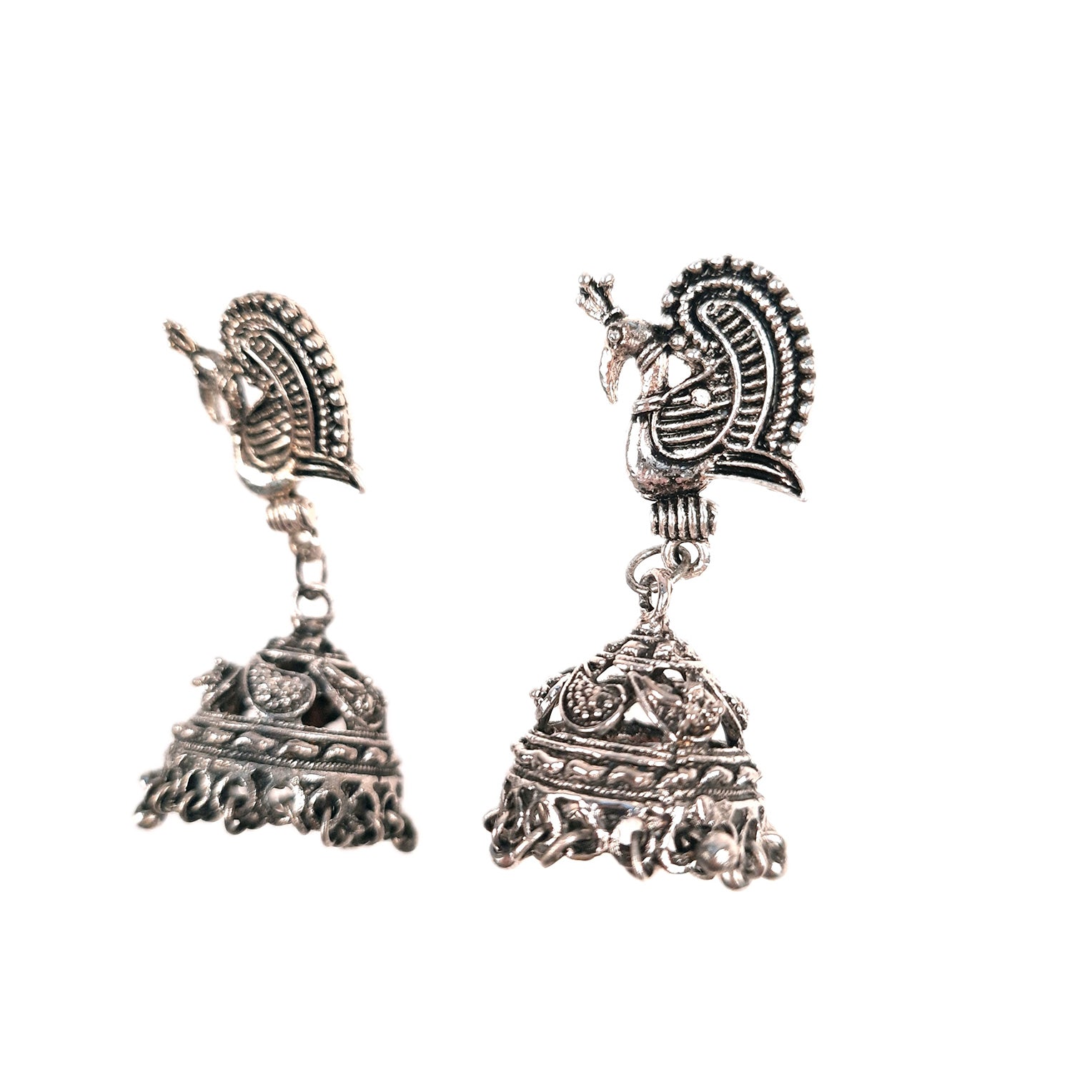 Jhumka Earrings Oxidised Silver Plated for Girls and Women - Peacock Design | Traditional Jewellery | Gifts for Her, Friendship Day, Valentine's Day Gift - Apkamart