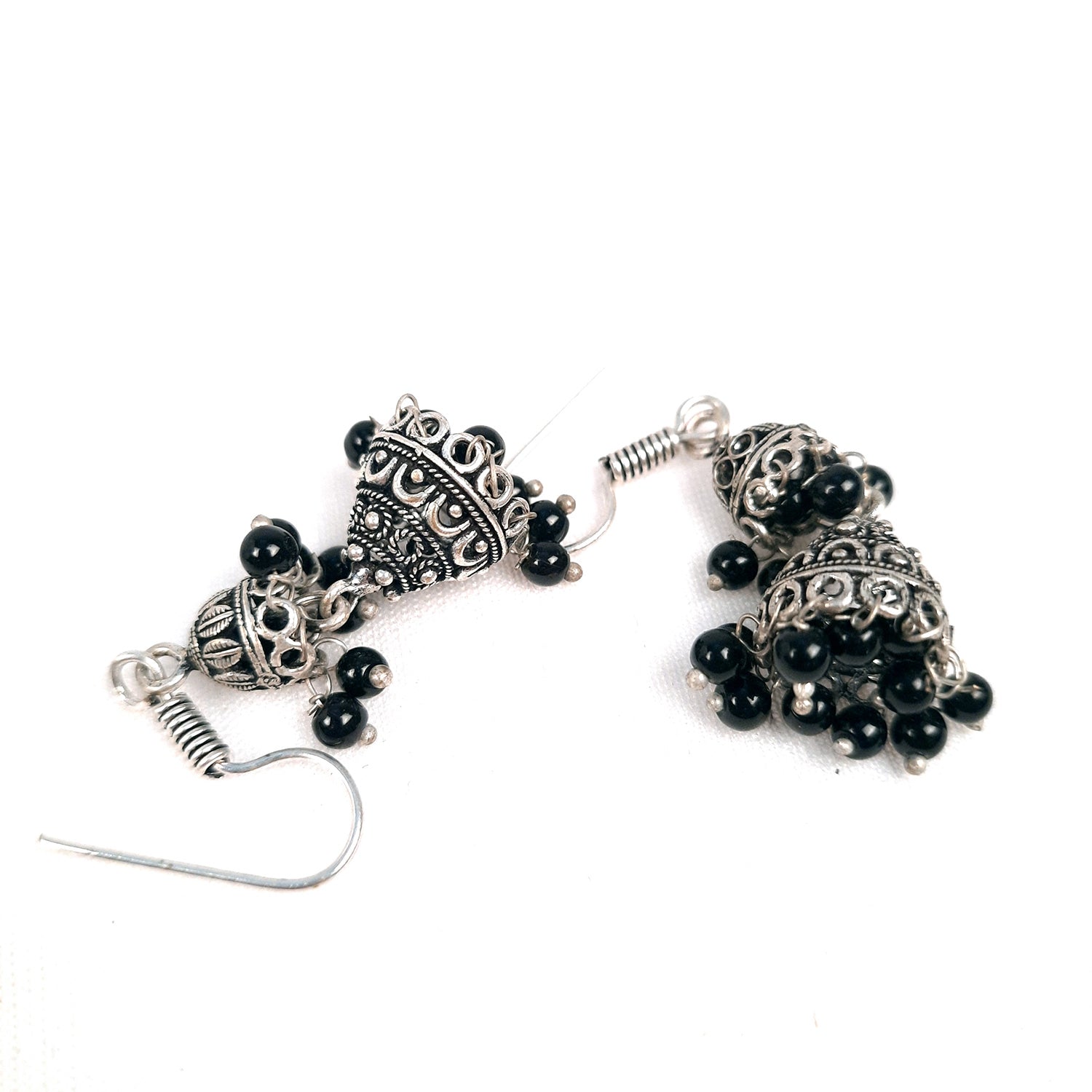 Earrings for Women & Girls - Jhumka With Black Beads | Silver Oxidised Latest Stylish Fashion Jewellery | Gift for Her - Apkamart