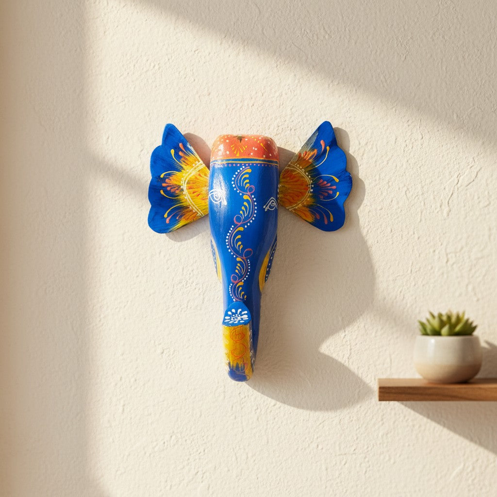 Elephant Head Wall Hanging | Wooden Wall Decor – 11 Inch - Apkamart