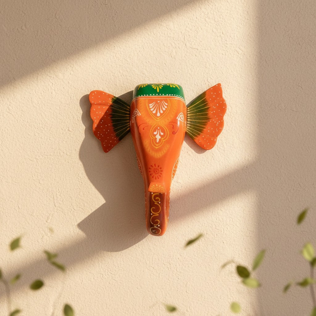 Elephant Head Wall Hanging | Wooden Hand-Painted Wall Decor – 11 Inch - Apkamart