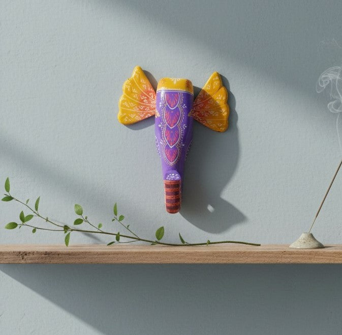 Elephant Head Wall Hanging | Wooden Hand-Painted Wall Decor – 11 Inch - Apkamart