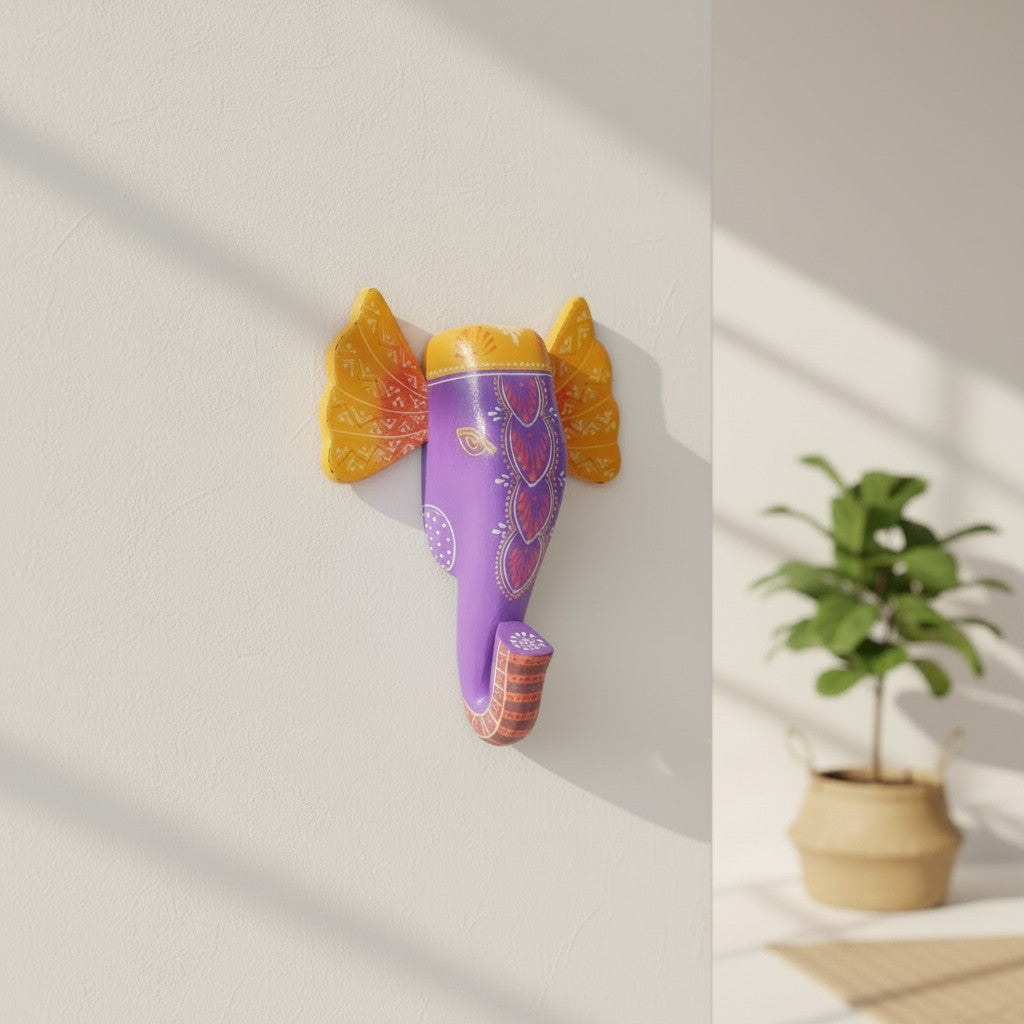 Elephant Head Wall Hanging | Wooden Hand-Painted Wall Decor – 11 Inch - Apkamart