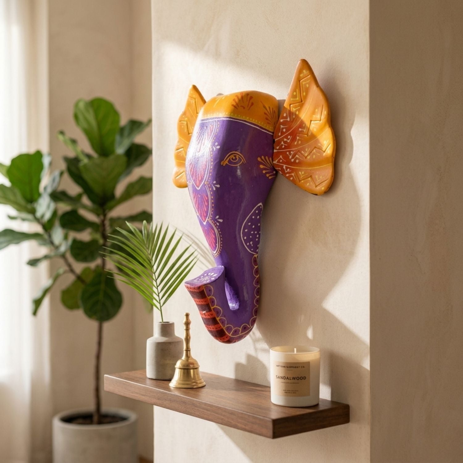 Elephant Head Wall Hanging | Wooden Hand-Painted Wall Decor – 11 Inch - Apkamart
