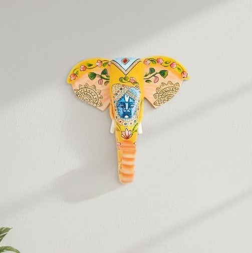 Elephant Head Wall Hanging — Yellow | Krishna Face - 11 Inch - Apkamart