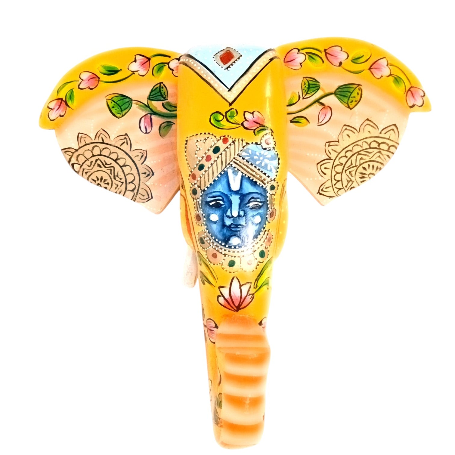 Elephant Head Wall Hanging — Yellow | Krishna Face - 11 Inch - Apkamart