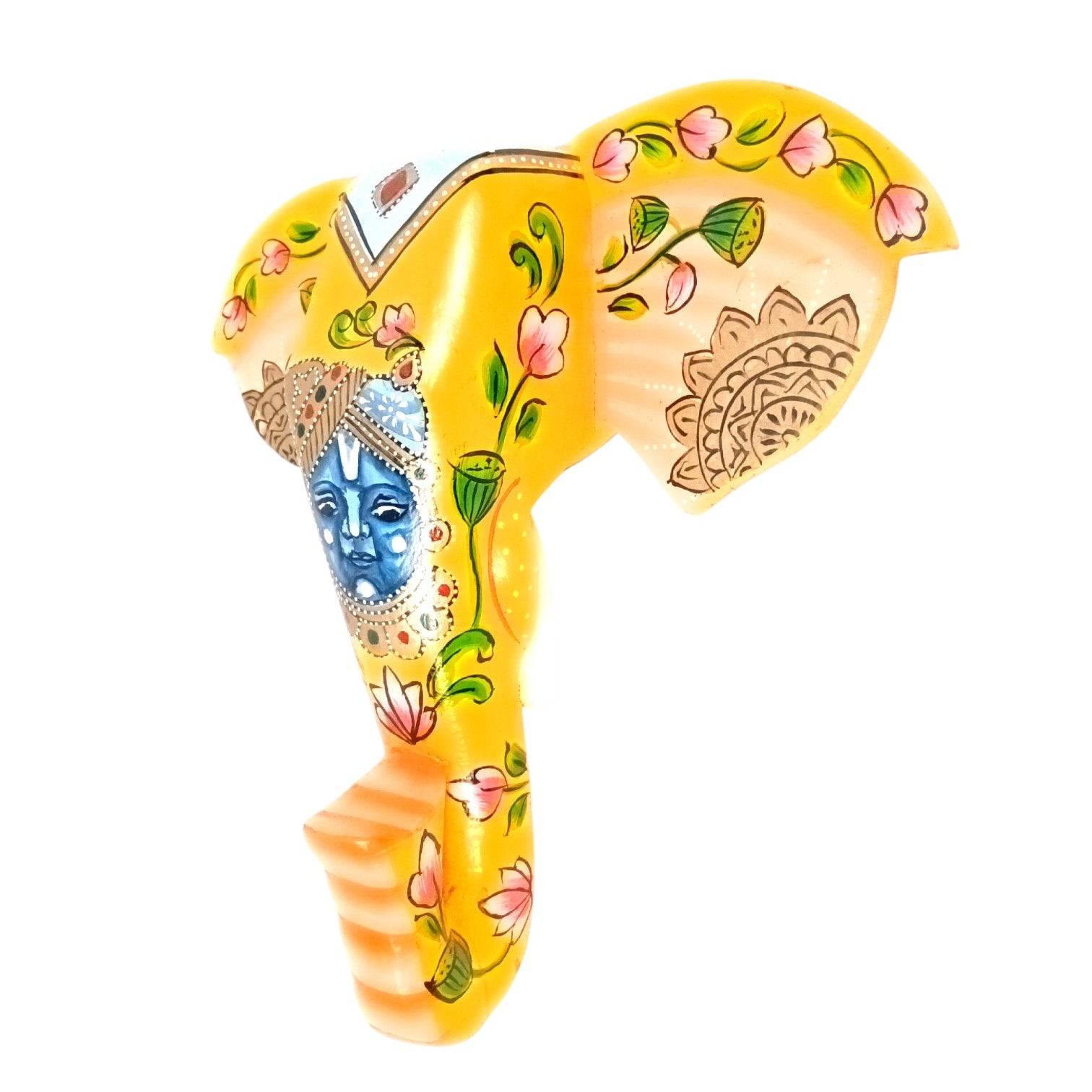 Elephant Head Wall Hanging — Yellow | Krishna Face - 11 Inch - Apkamart