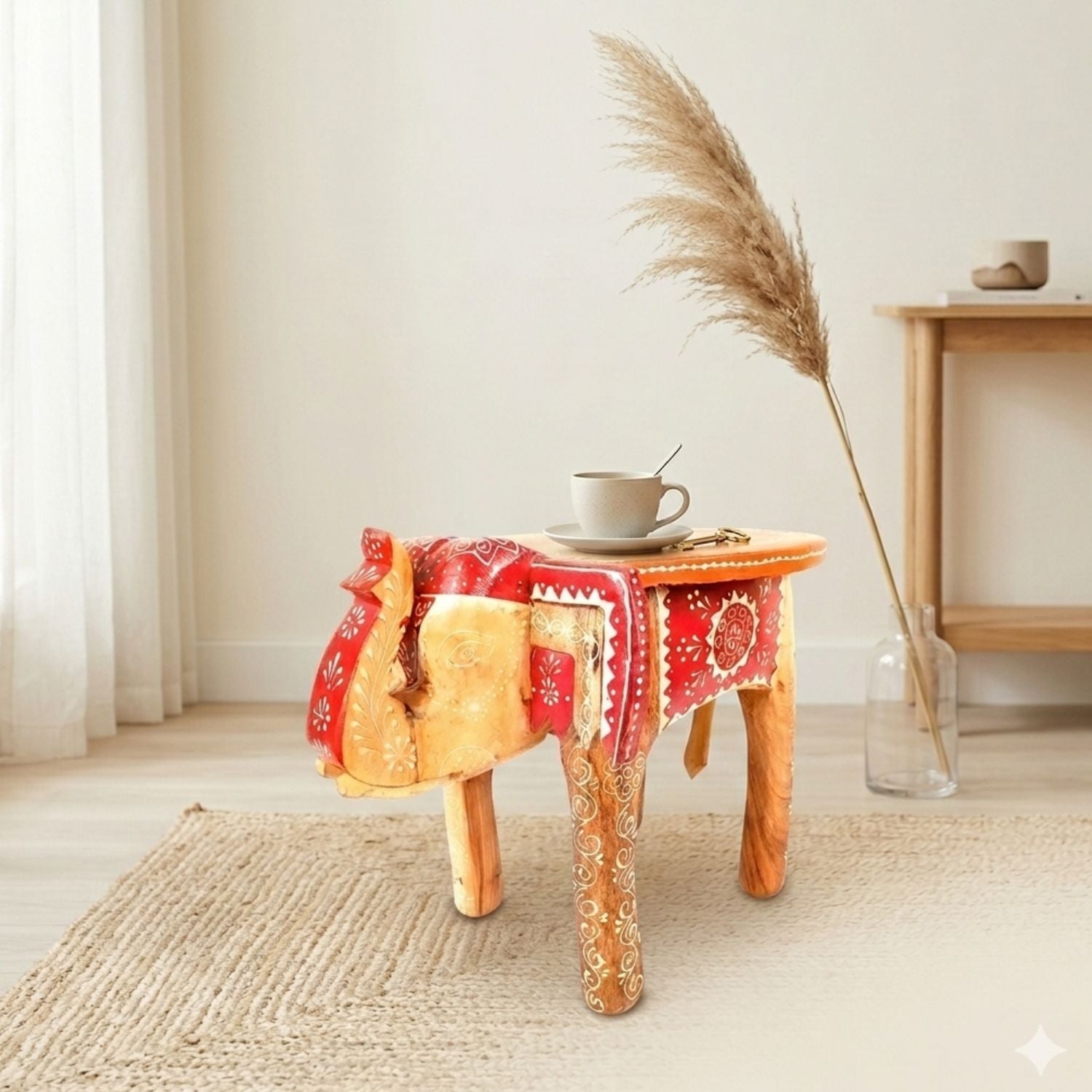 Elephant Stool Rajasthani Hand Painted - 15 Inch-Apkamart