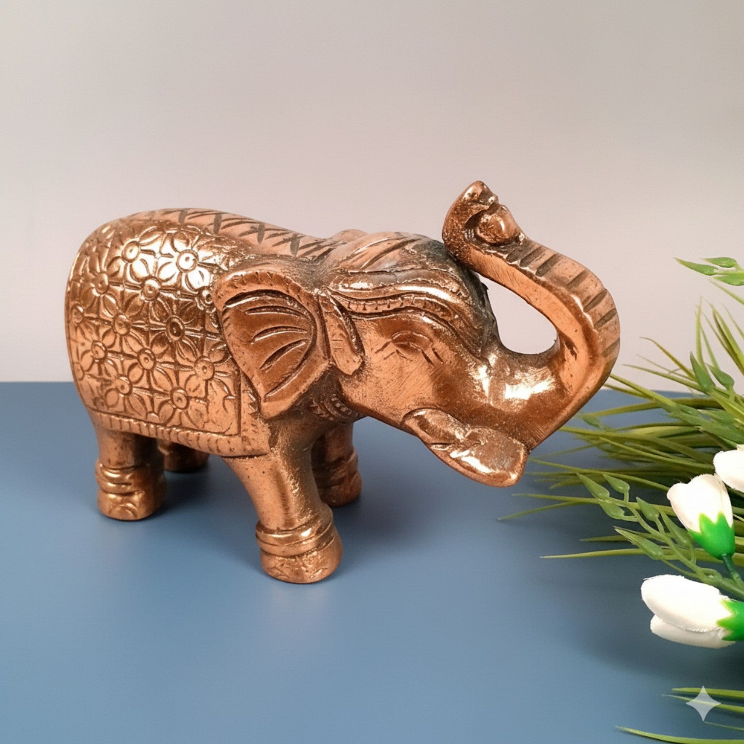 Elephant Statue Showpiece | Handcrafted Elephant Figurine for Home, Office & Temple Decor | Symbol of Luck, Strength & Prosperity - 5 Inch - Apkamart