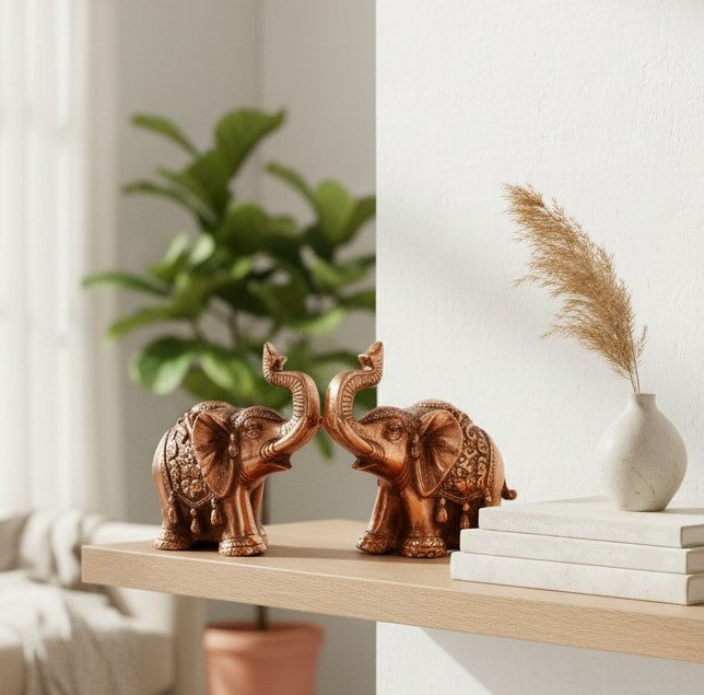 Elephant Showpiece For Home & Vastu - 7 Inch (Pack of 2) - Apkamart