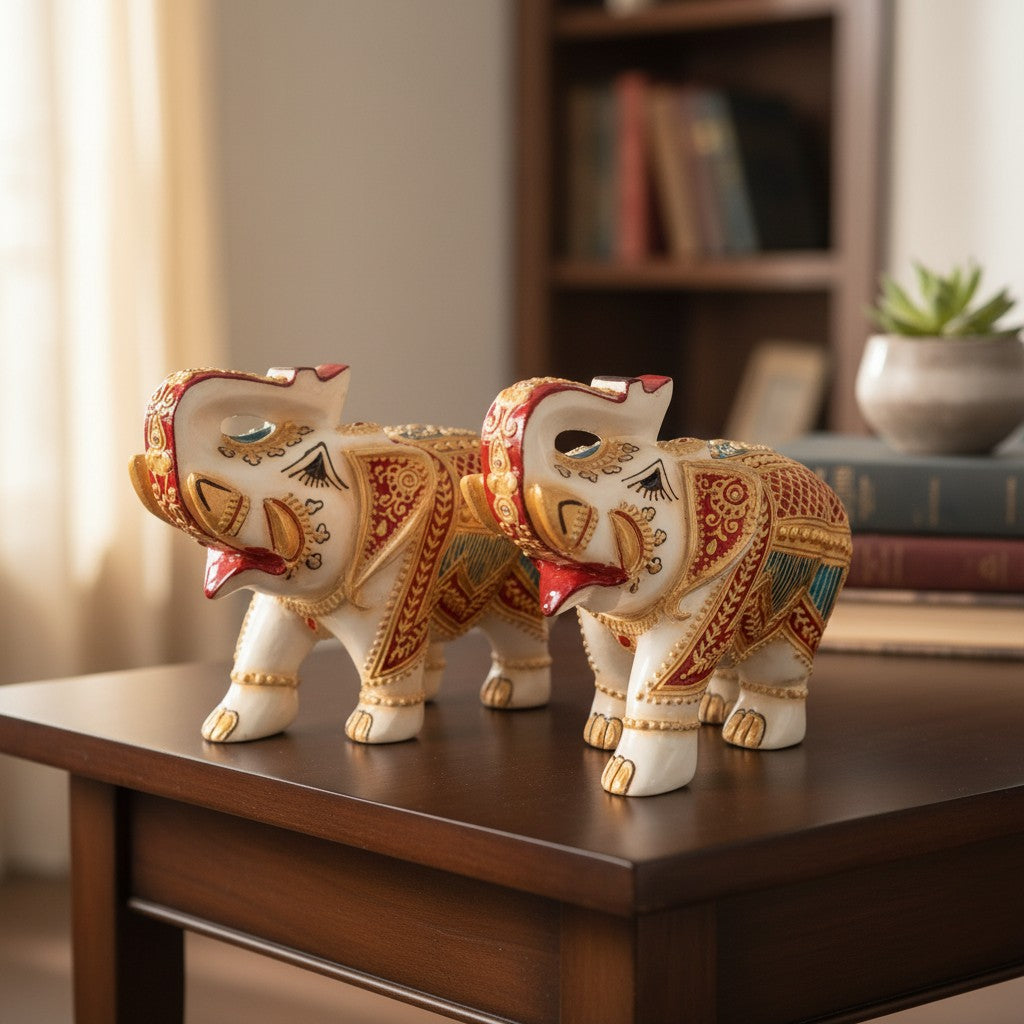 Marble Elephant Showpiece Set of 2 – 6 Inch - Apkamart