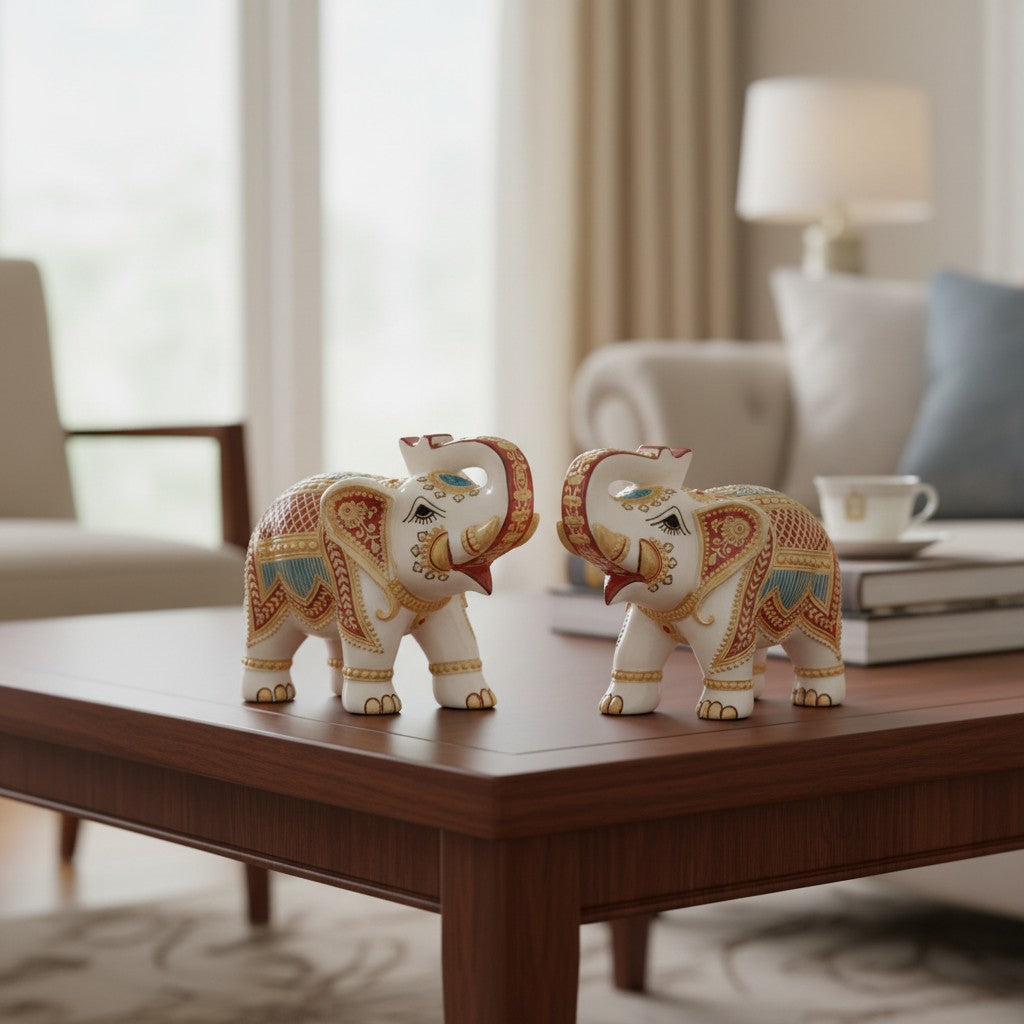 Marble Elephant Showpiece Set of 2 – 6 Inch - Apkamart