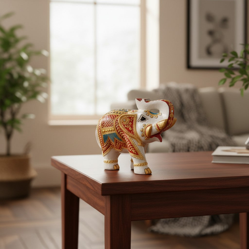 Marble Elephant Showpiece Home Decor – 6 Inch - Apkamart