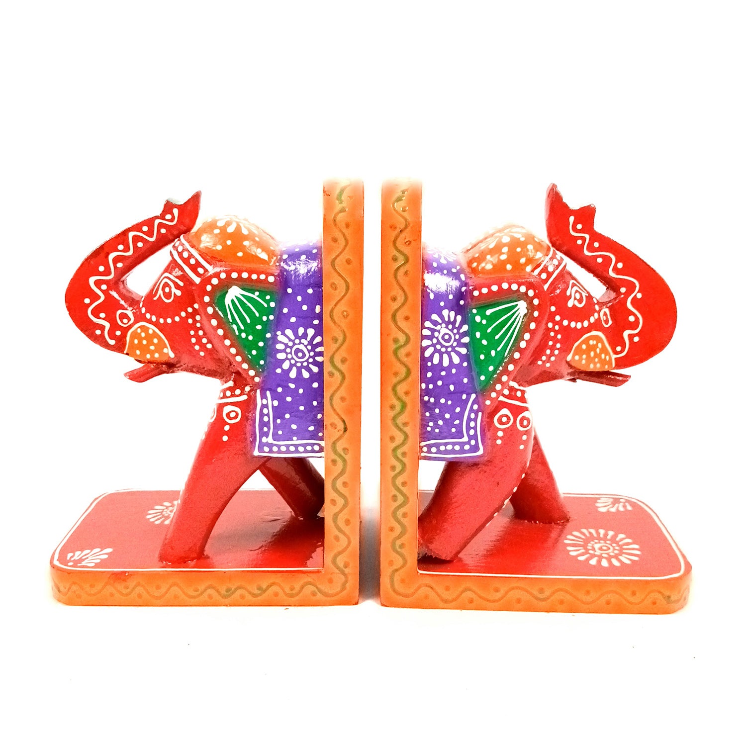 Book Ends - Wooden Elephant Design | Book & Desk Organizer - for Home, Table, Office, Study Kids Room & Gifts - 10 Inch - Apkamart