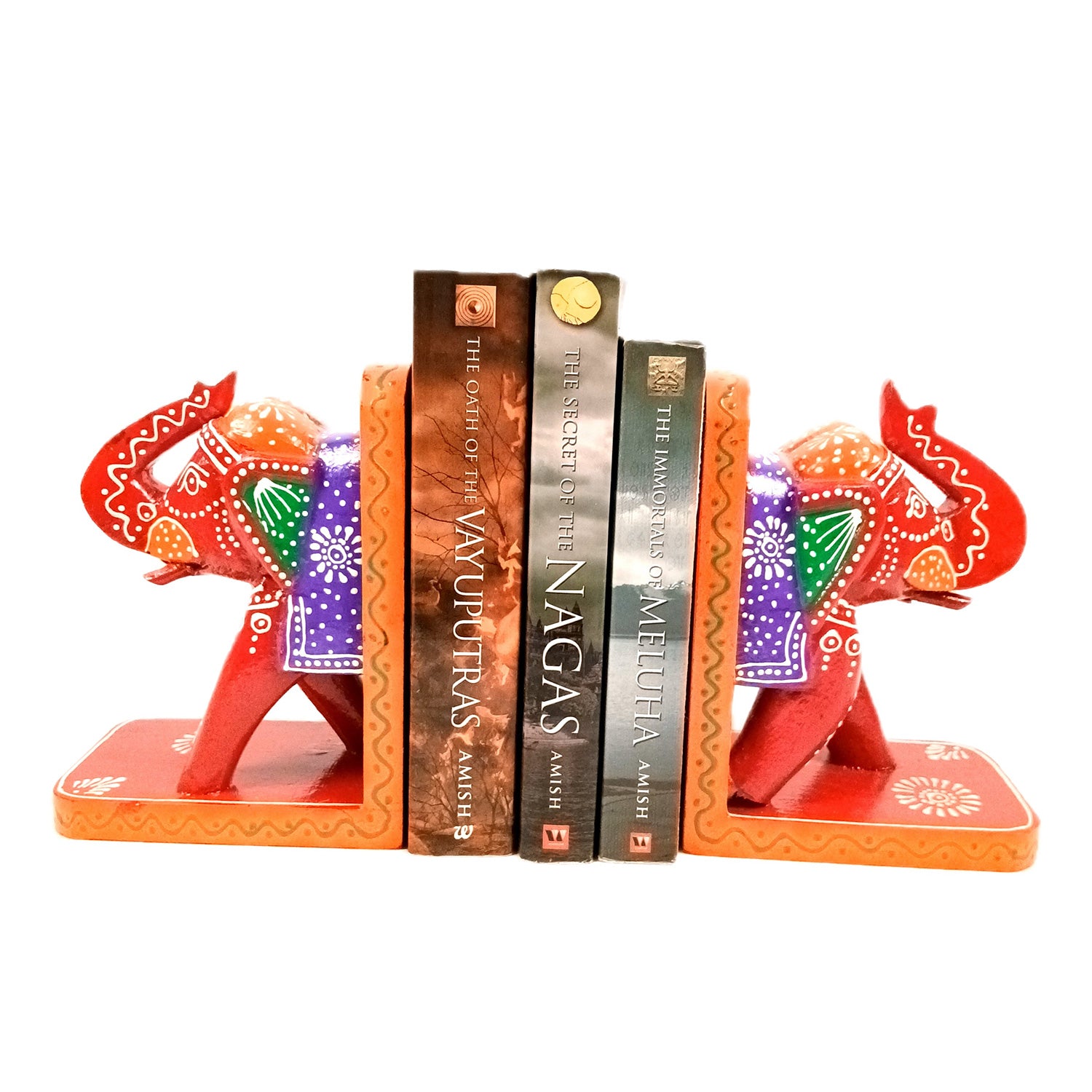 Book Ends - Wooden Elephant Design | Book & Desk Organizer - for Home, Table, Office, Study Kids Room & Gifts - 10 Inch - Apkamart