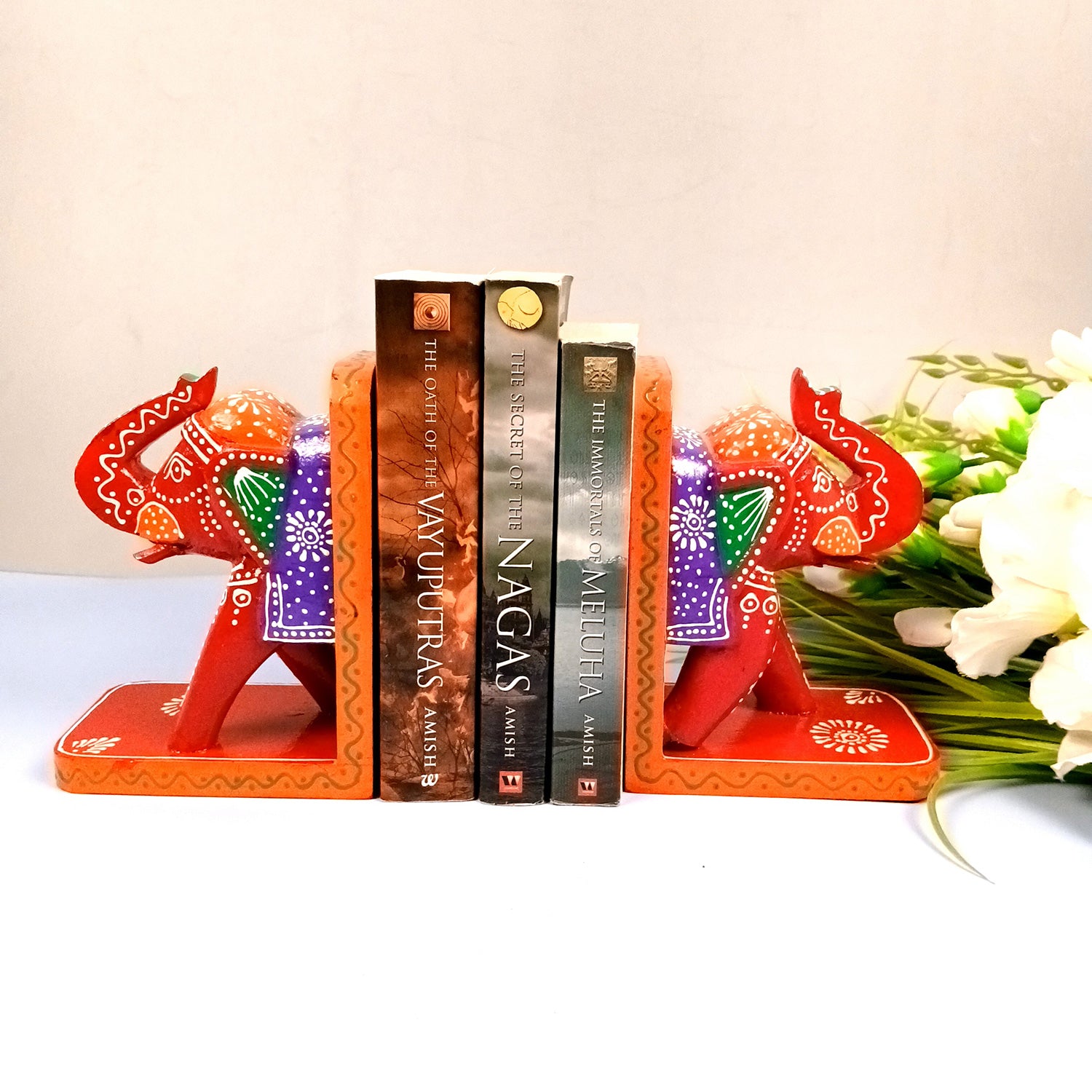 Book Ends - Wooden Elephant Design | Book & Desk Organizer - for Home, Table, Office, Study Kids Room & Gifts - 10 Inch - Apkamart