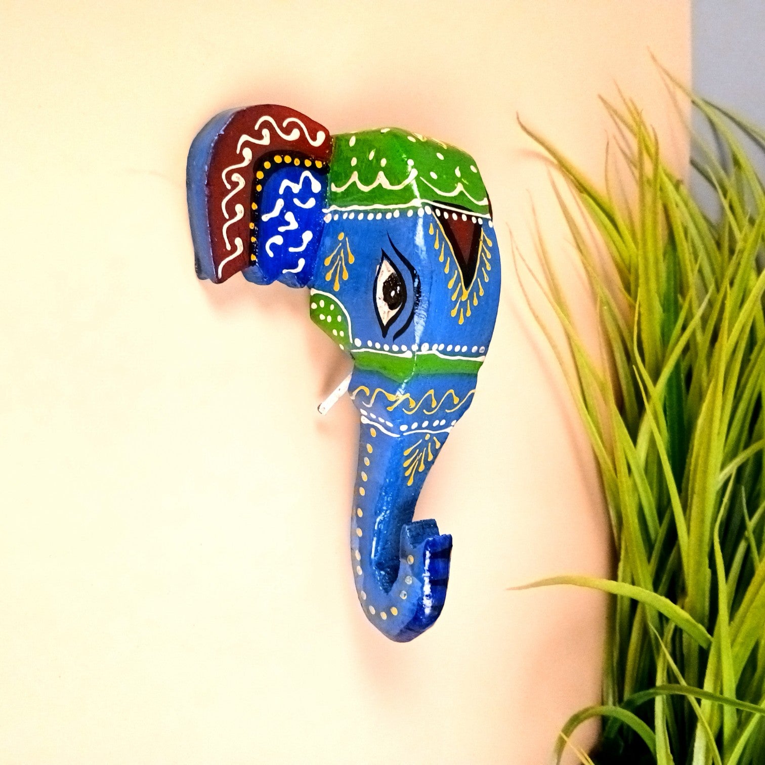 Elephant Head Wall Hanging – Wooden Decorative Showpiece | Handcrafted Wall Art | Elephant Face Home Decor | Living Room, Entrance, Office & Gift- 6 Inch - Apkamart