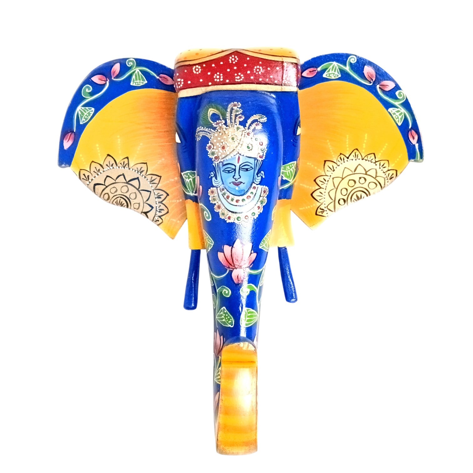 Elephant Head Wall Hanging | Wooden Handcrafted Elephant Face Wall Decor | Ethnic Rajasthani Showpiece for Home & Gifting - 14 Inch - Apkamart #Style_Design 1