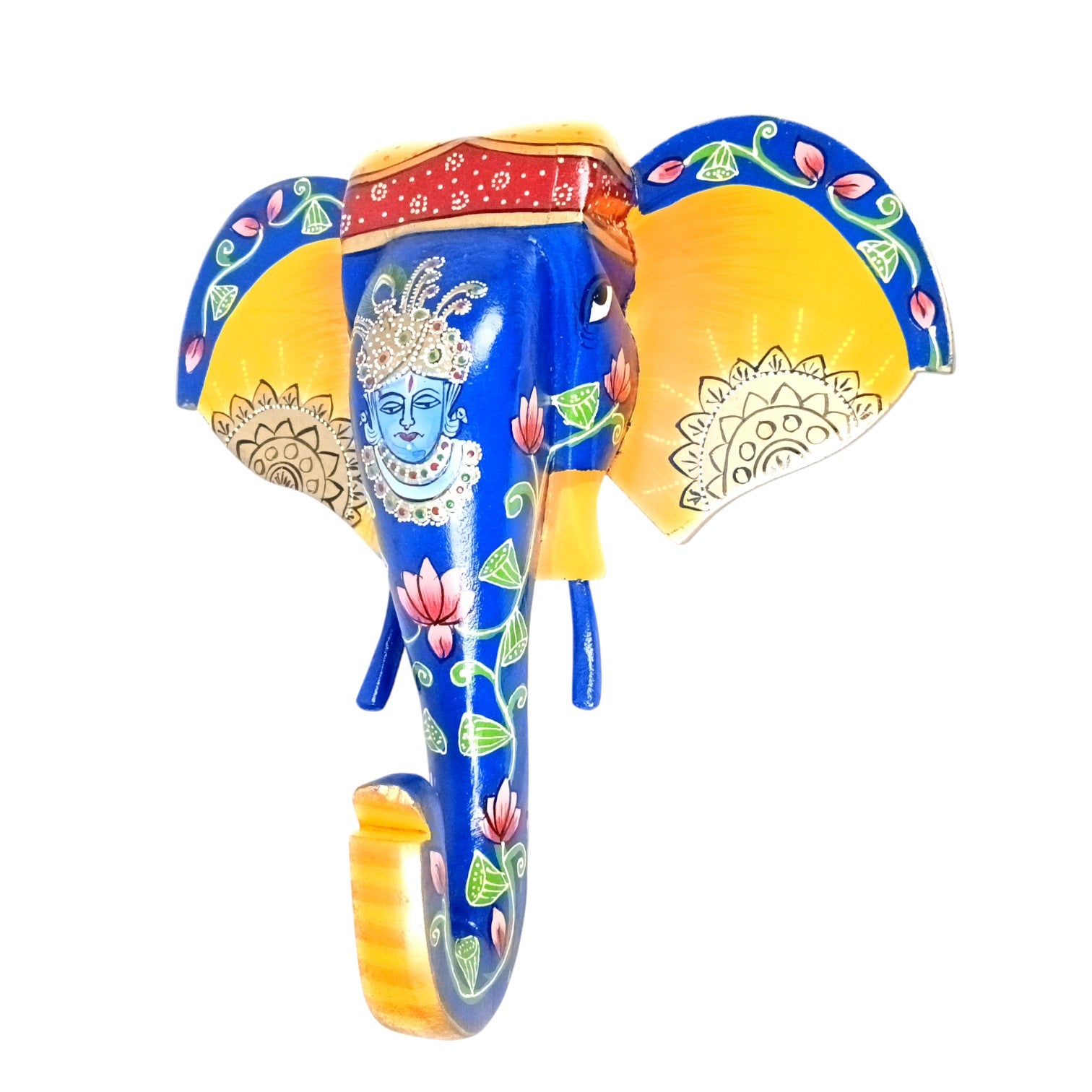 Elephant Head Wall Hanging | Wooden Handcrafted Elephant Face Wall Decor | Ethnic Rajasthani Showpiece for Home & Gifting - 14 Inch - Apkamart #Style_Design 1