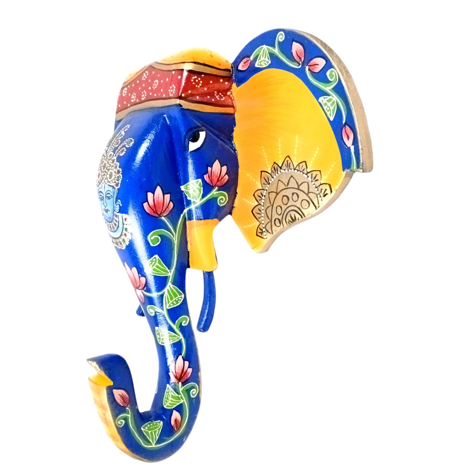 Elephant Head Wall Hanging | Wooden Handcrafted Elephant Face Wall Decor | Ethnic Rajasthani Showpiece for Home & Gifting - 14 Inch - Apkamart #Style_Design 1