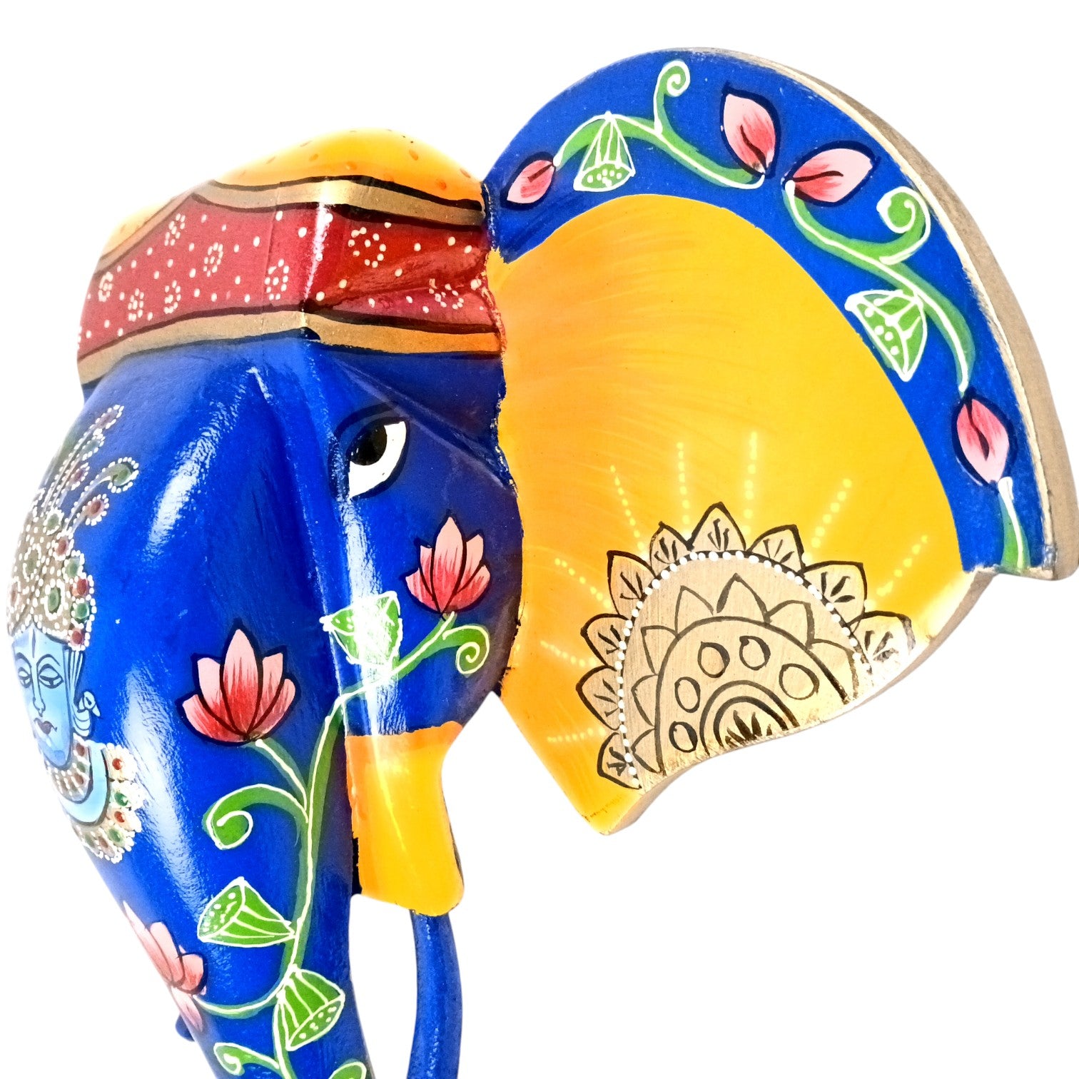 Elephant Head Wall Hanging | Wooden Handcrafted Elephant Face Wall Decor | Ethnic Rajasthani Showpiece for Home & Gifting - 14 Inch - Apkamart #Style_Design 1