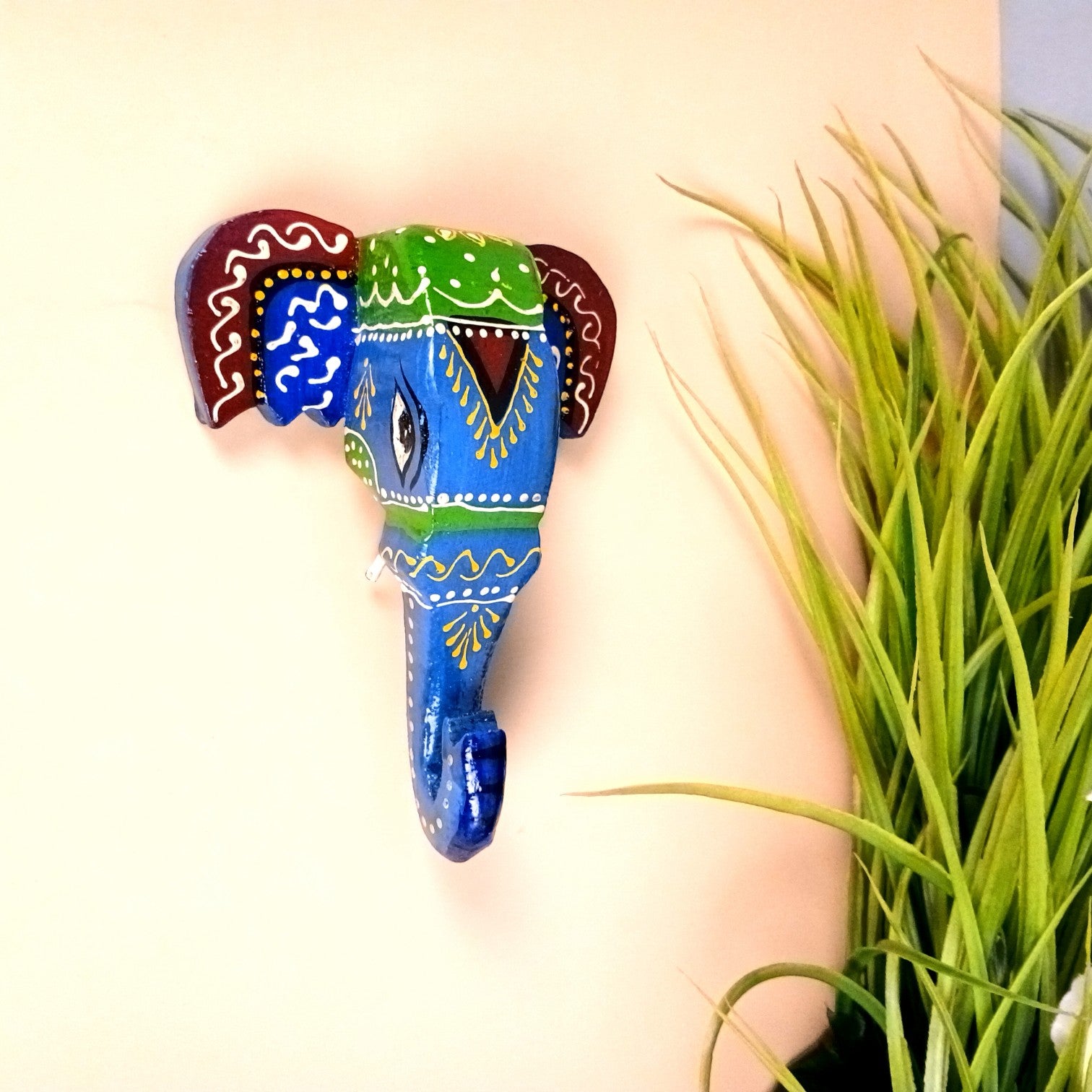 Elephant Head Wall Hanging – Wooden Decorative Showpiece | Handcrafted Wall Art | Elephant Face Home Decor | Living Room, Entrance, Office & Gift- 6 Inch - Apkamart
