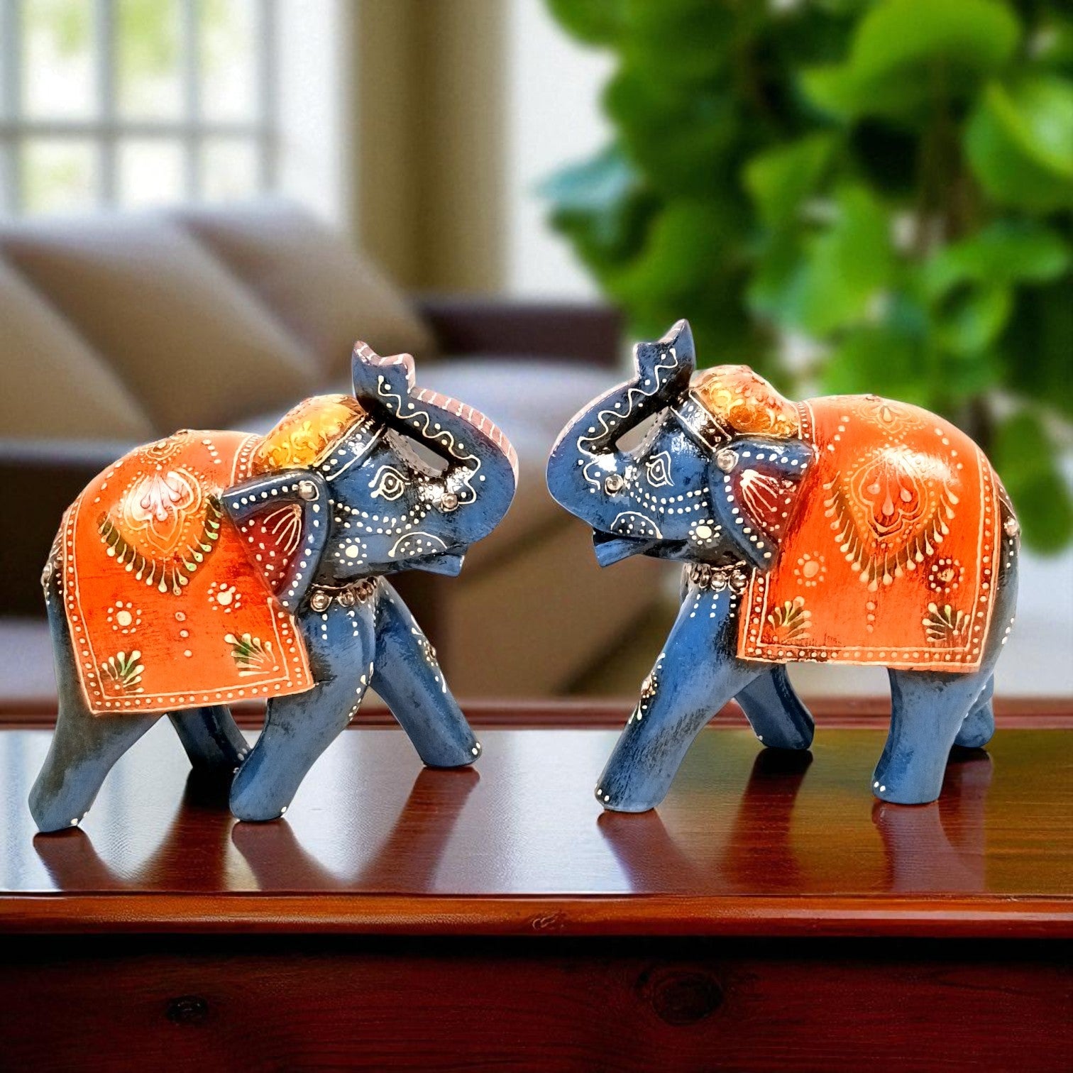 Elegant Elephant Showpiece for Home Decor | Stylish Table Decor & Gift Item | Elegant Figurine for Living Room, Bedroom & Office Decoration - 6 Inch (Set Of 2) - Apkamart