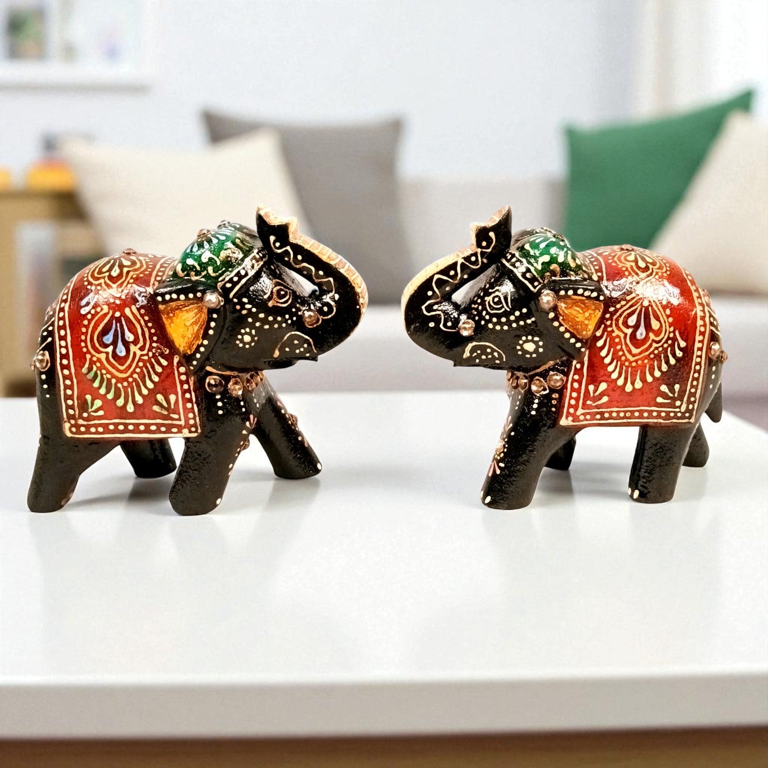 Elegant Elephant Showpiece for Home Decor | Stylish Table Decor & Gift Item | Elegant Figurine for Living Room, Bedroom & Office Decoration - 6 Inch (Set Of 2) - Apkamart