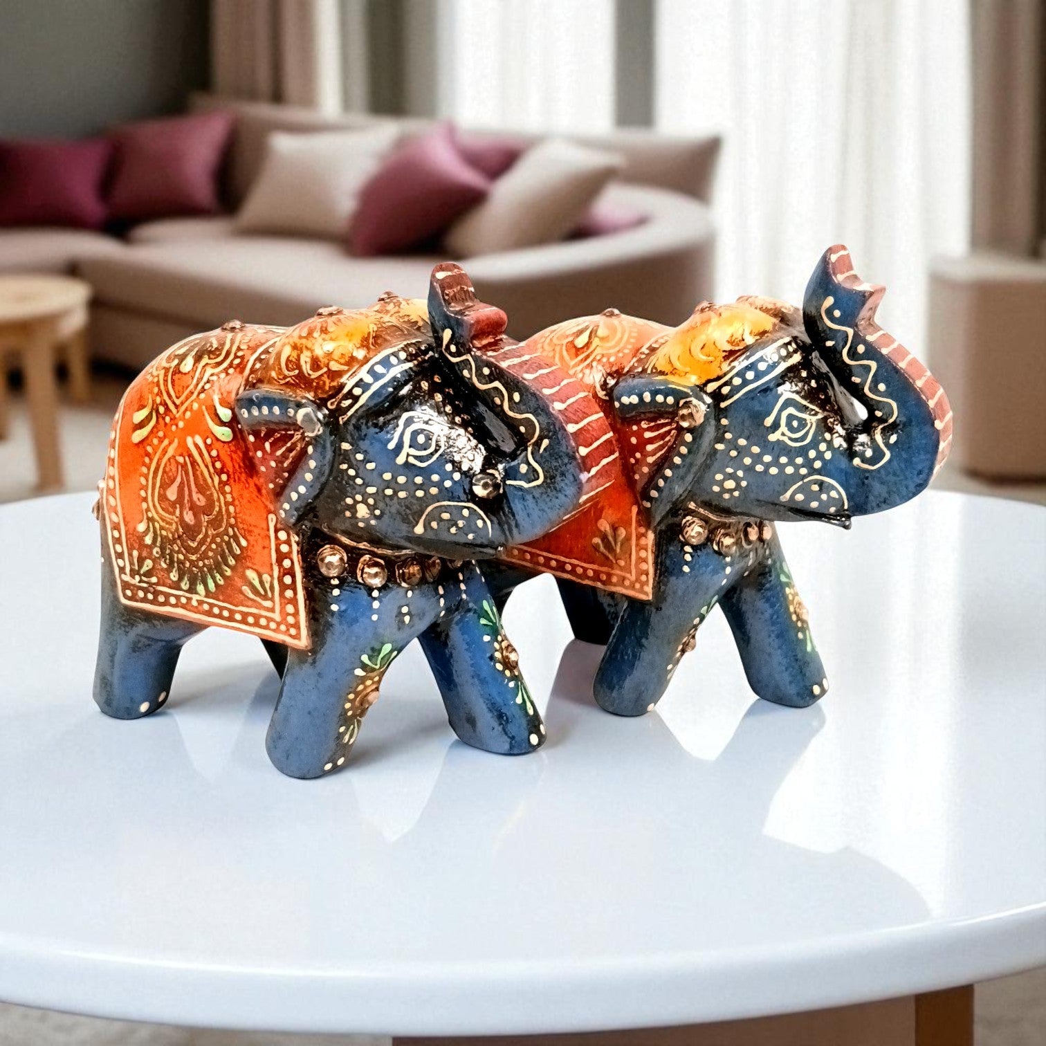 Decorative Elephant Showpiece for Home Decor | Table Decor & Gift Item | Elegant Figurine for Living Room, Bedroom & Office Decoration - 4 Inch (Set Of 2) - Apkamart