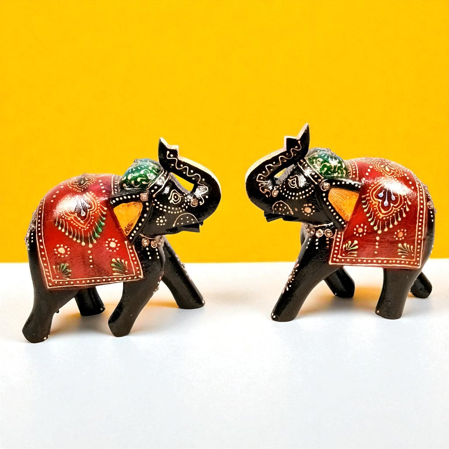 Decorative Elephant Showpiece for Home Decor | Table Decor & Gift Item | Elegant Figurine for Living Room, Bedroom & Office Decoration - 4 Inch (Set Of 2) - Apkamart