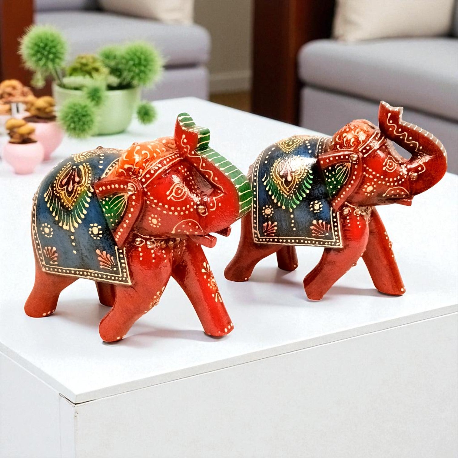 Elegant Elephant Showpiece for Home Decor | Stylish Table Decor & Gift Item | Elegant Figurine for Living Room, Bedroom & Office Decoration - 6 Inch (Set Of 2) - Apkamart