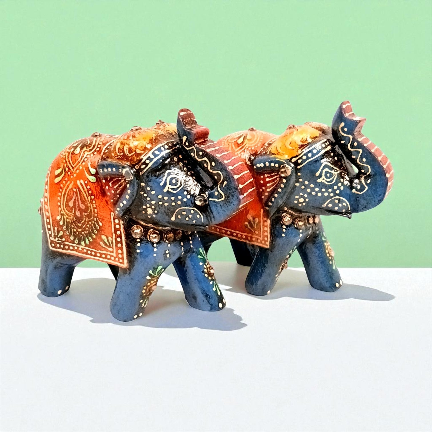 Decorative Elephant Showpiece for Home Decor | Table Decor & Gift Item | Elegant Figurine for Living Room, Bedroom & Office Decoration - 4 Inch (Set Of 2) - Apkamart