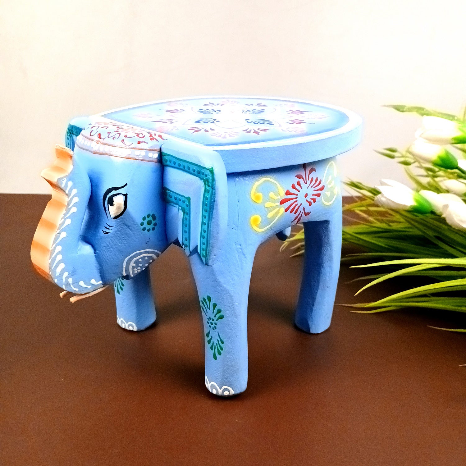 Elephant Showpiece - Stool Design | Elephant Table Showpiece - For Placing Small Pots & Tea Lights - For Home, Living Room Decor & Gifts - 8 Inch - Apkamart #Style_Design 1