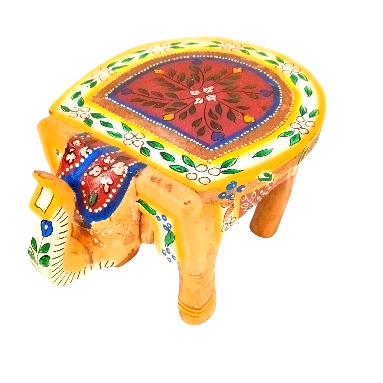 Handcrafted Wooden Elephant Stool | Decorative Elephant Shaped Table | Traditional Wooden Decor Stool for Living Room, Bedroom & Gift - 6 Inch - Apkamart