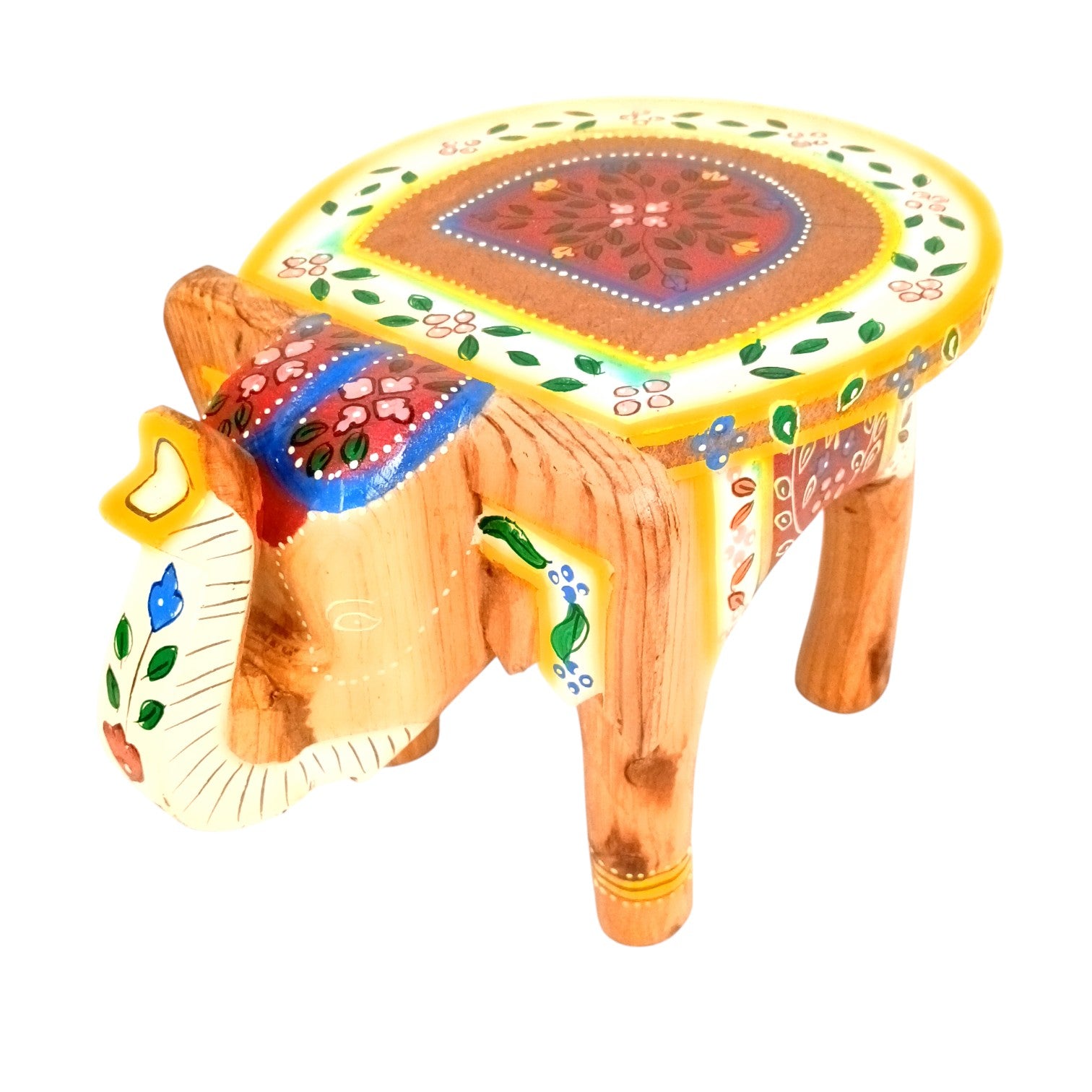 Handcrafted Wooden Elephant Stool | Decorative Brown Elephant Shaped Table | Traditional Wooden Decor Stool for Living Room, Bedroom & Gift - 8 Inch - Apkamart