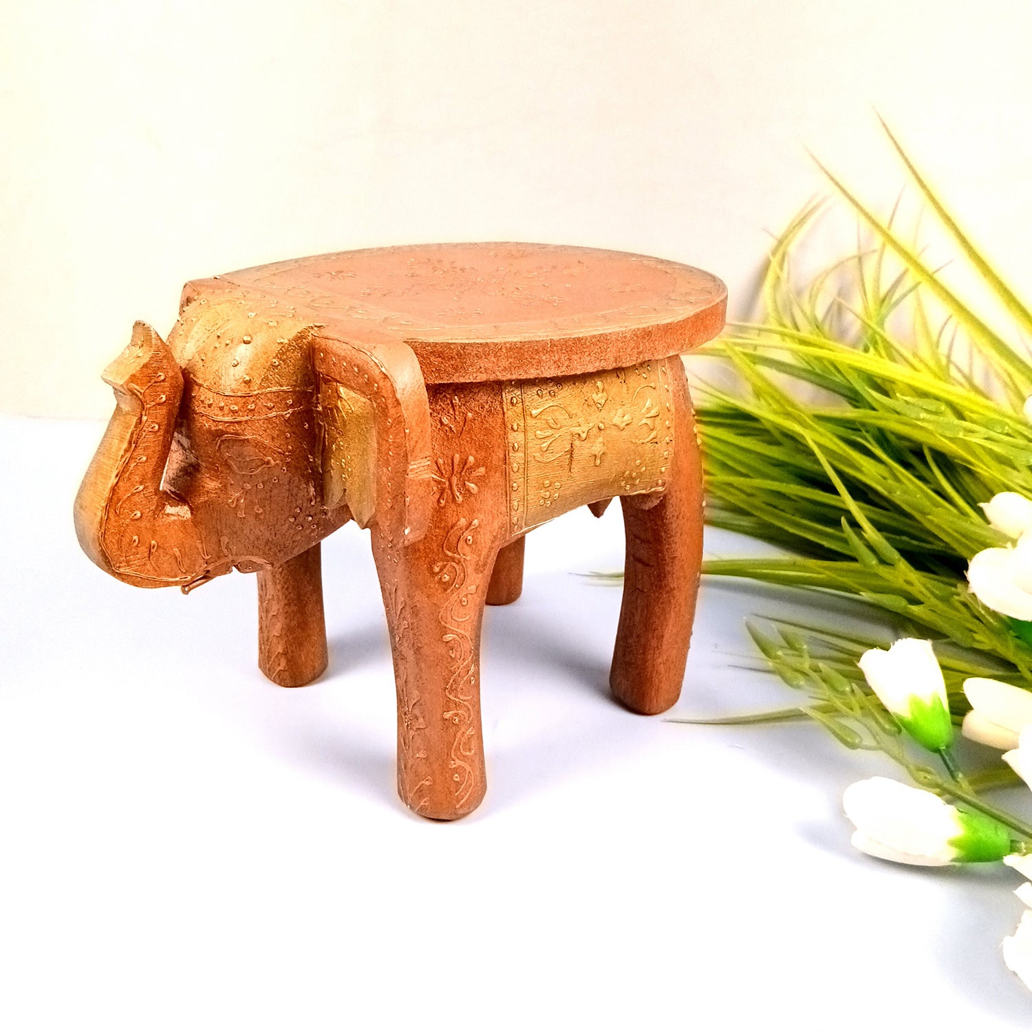 Elephant Showpiece - Stool Design | Elephant Table Showpiece - For Placing Small Pots & Tea Lights - For Home, Living Room Decor & Gifts - 8 Inch - Apkamart #Style_Design 3